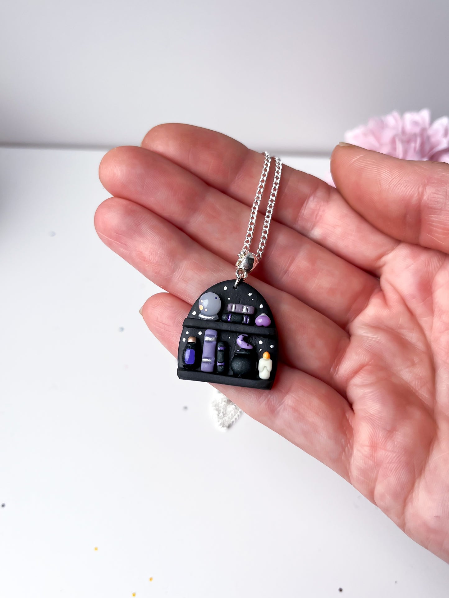 Witchy Bookshelf Pendant Necklace
