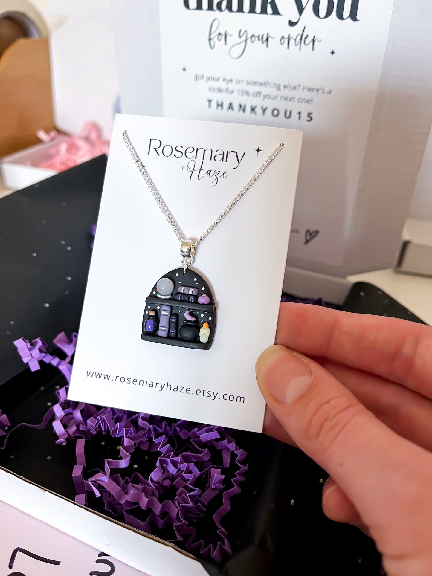 Witchy Bookshelf Pendant Necklace