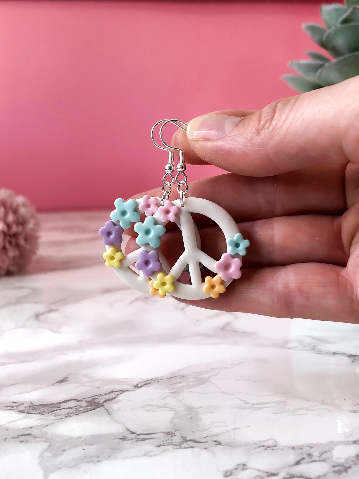 Peace Sign Flower Earrings