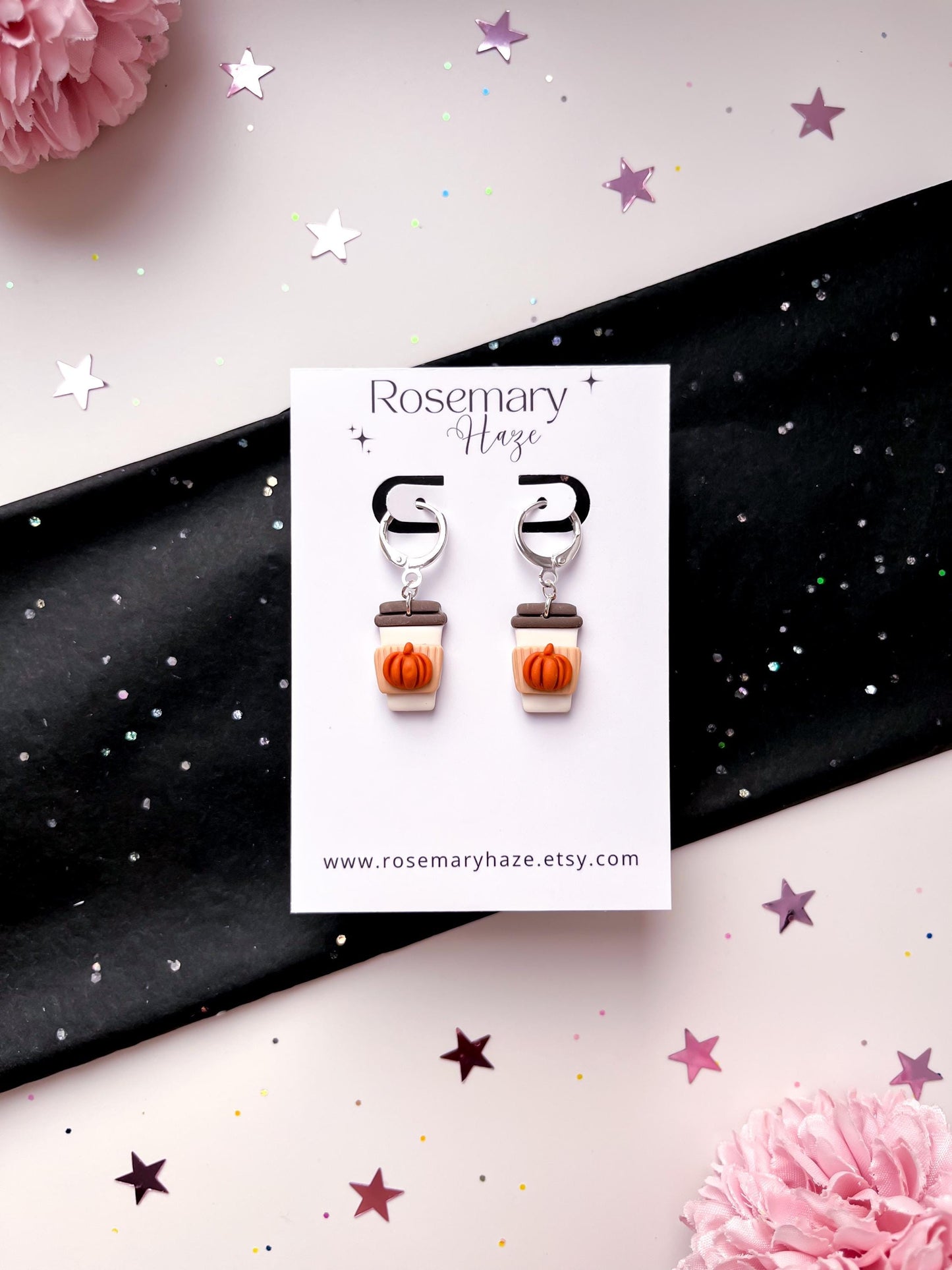 Pumpkin Spice Latte Earrings - studs & huggie hoops