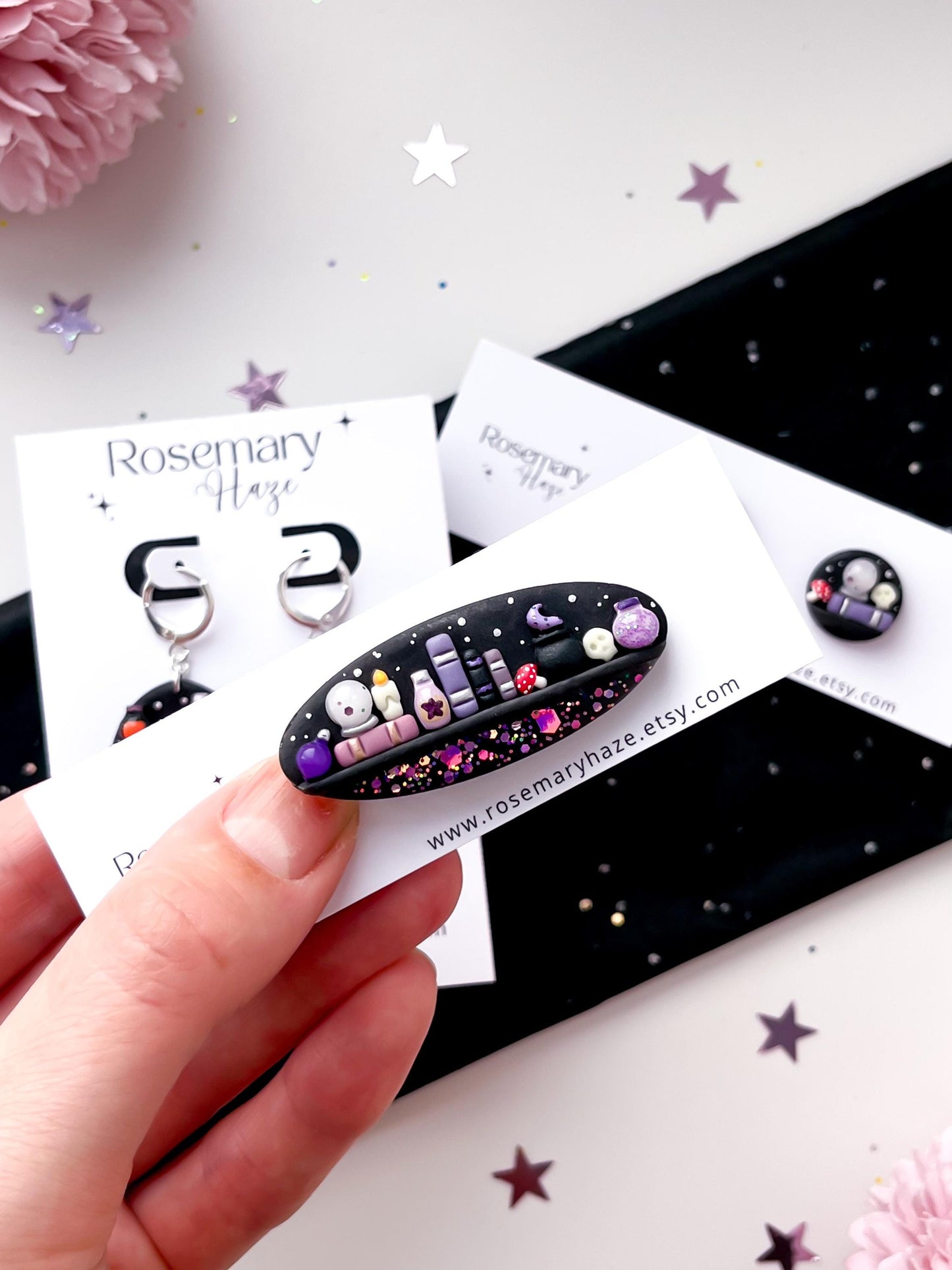 Bookish Halloween Mini Collection - potions bookshelf earrings, studs and hair clips