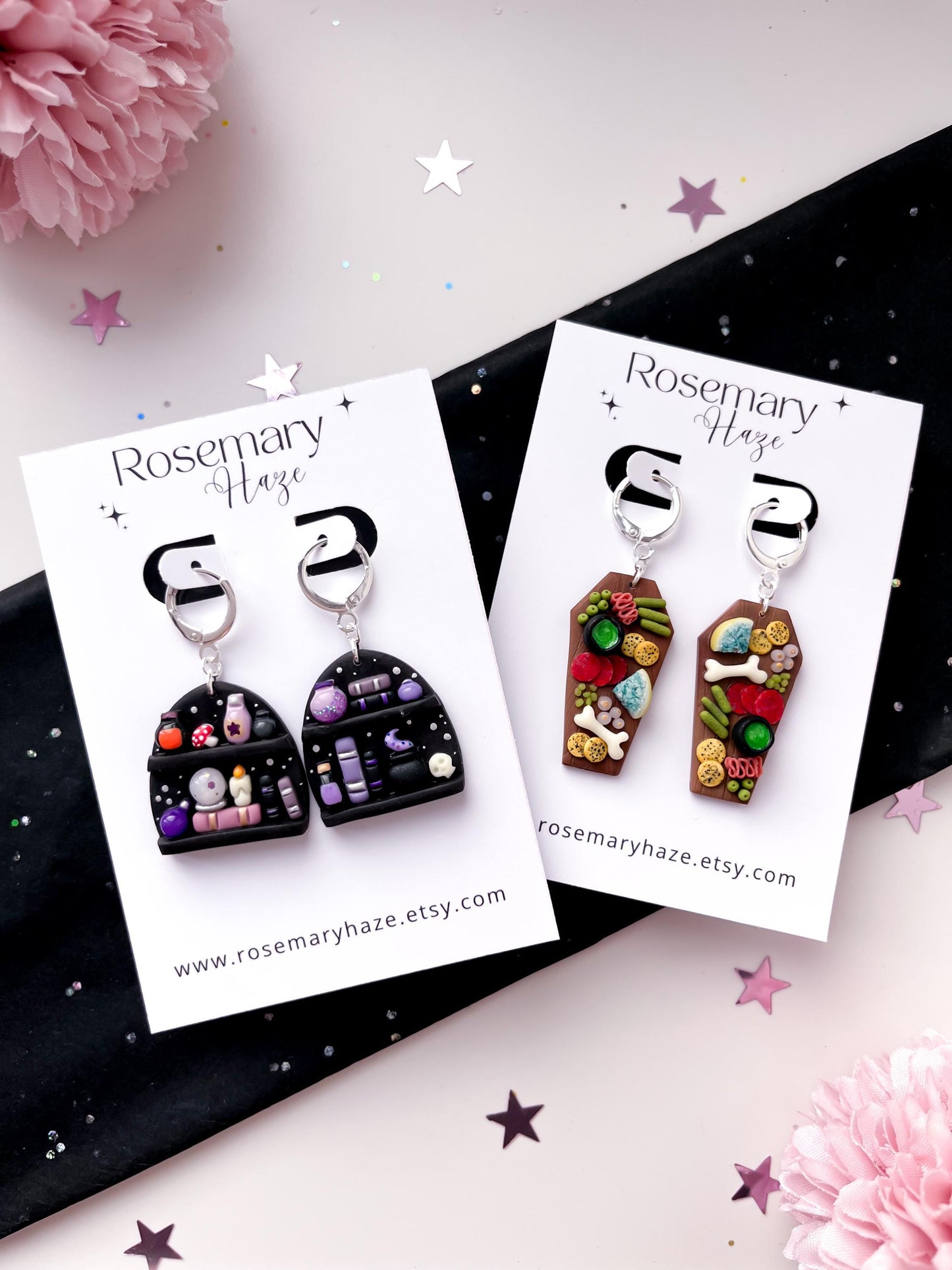 Bookish Halloween Mini Collection - potions bookshelf earrings, studs and hair clips