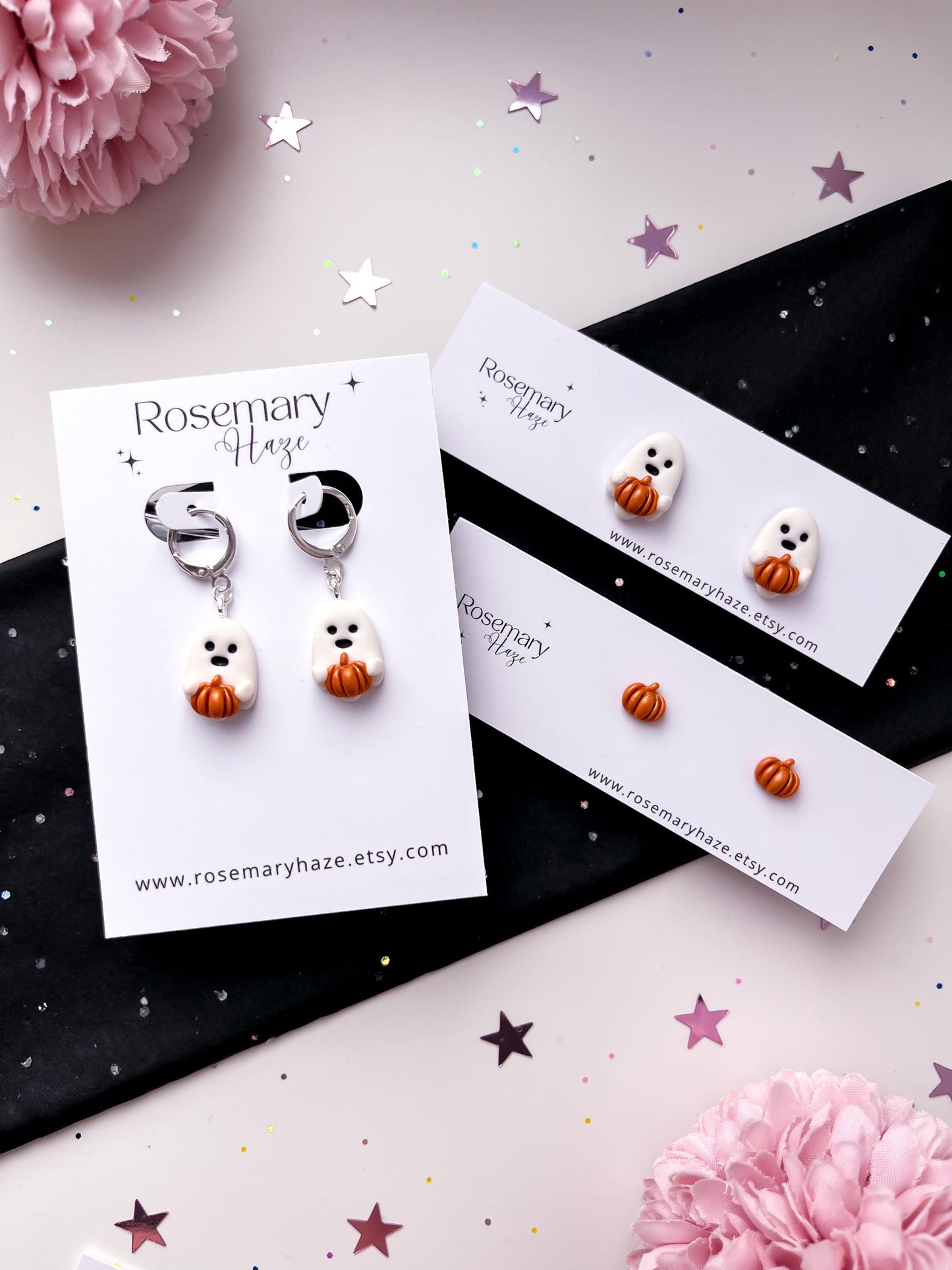 Halloween Cute Ghost Earrings - studs & huggie hoops