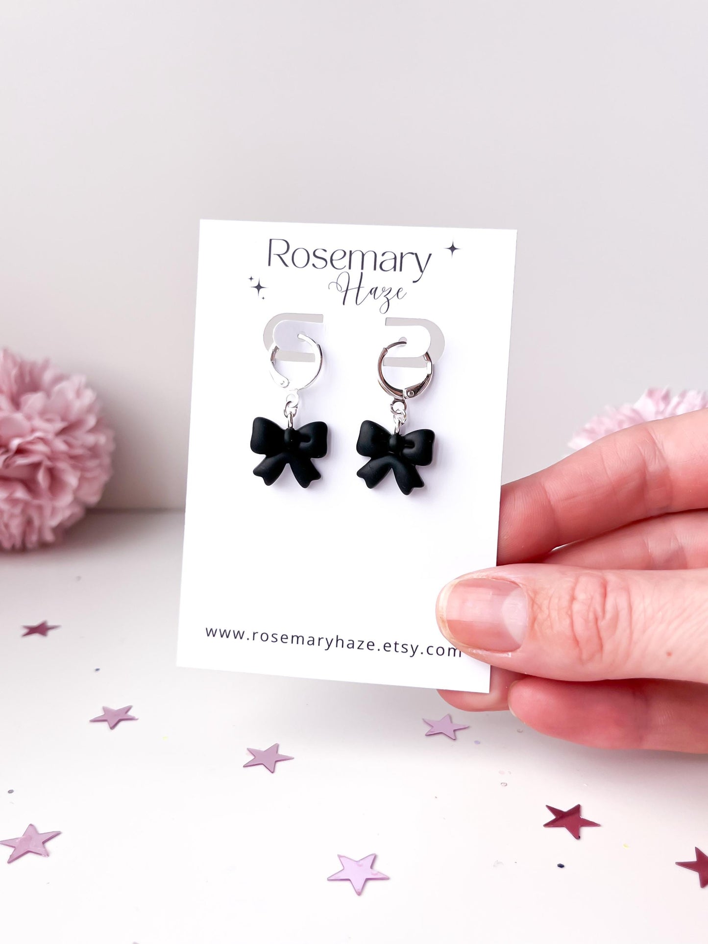 Black Bow Earrings - studs & huggie hoops