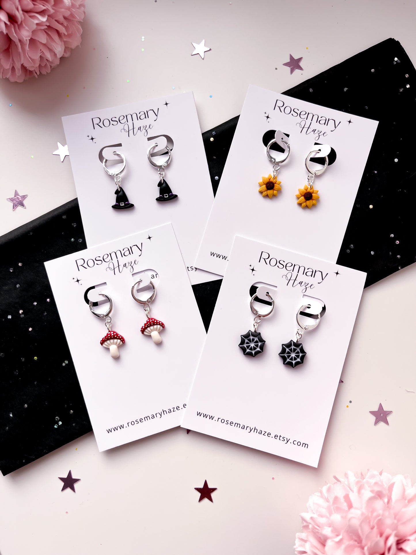 Dainty Halloween Earrings - studs & huggie hoops