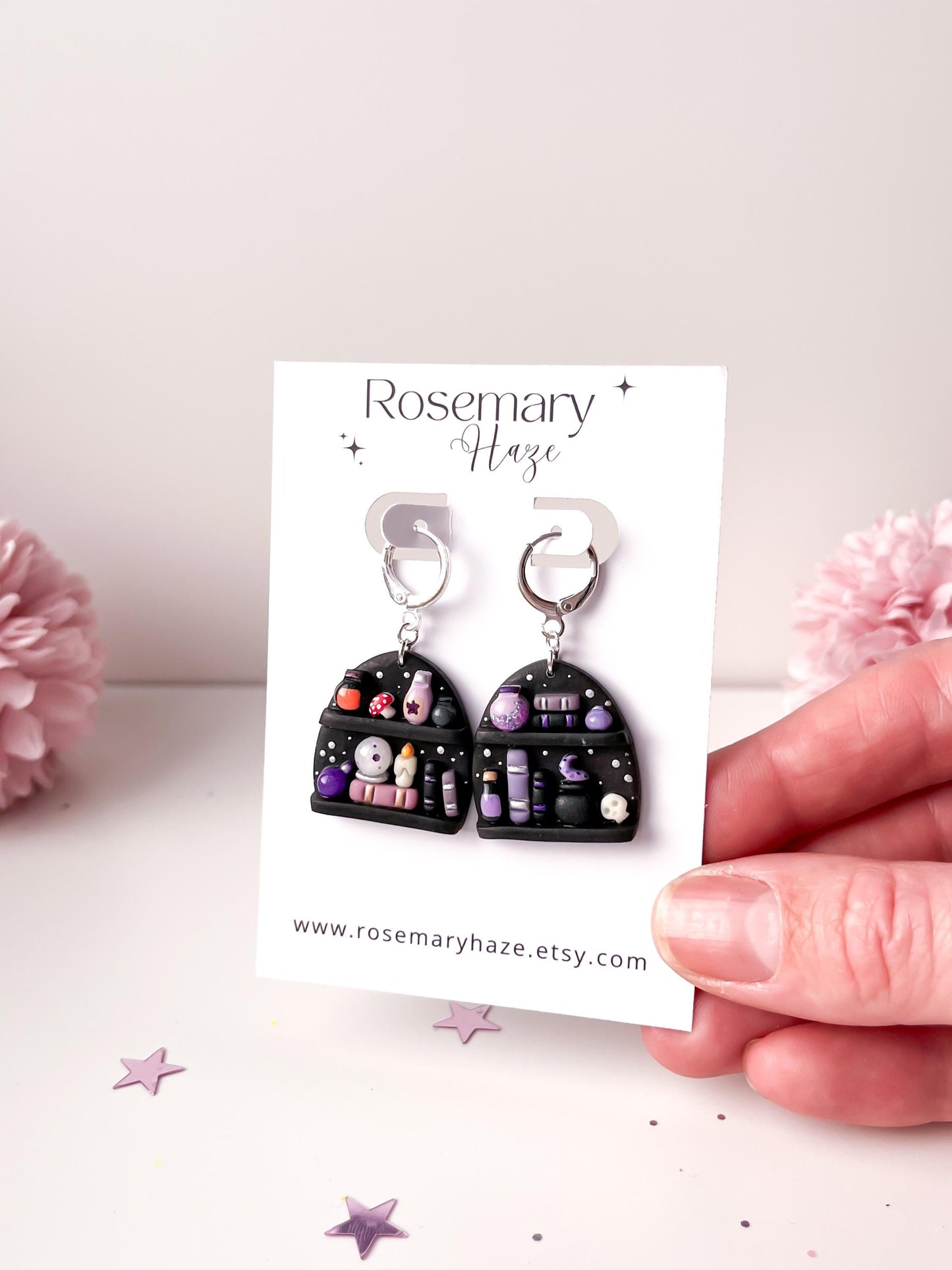 Bookish Halloween Mini Collection - potions bookshelf earrings, studs and hair clips