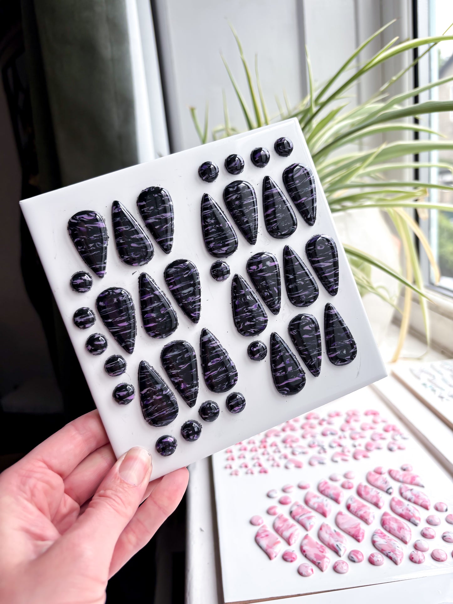 Black & Purple Striped Teardrop Dangles