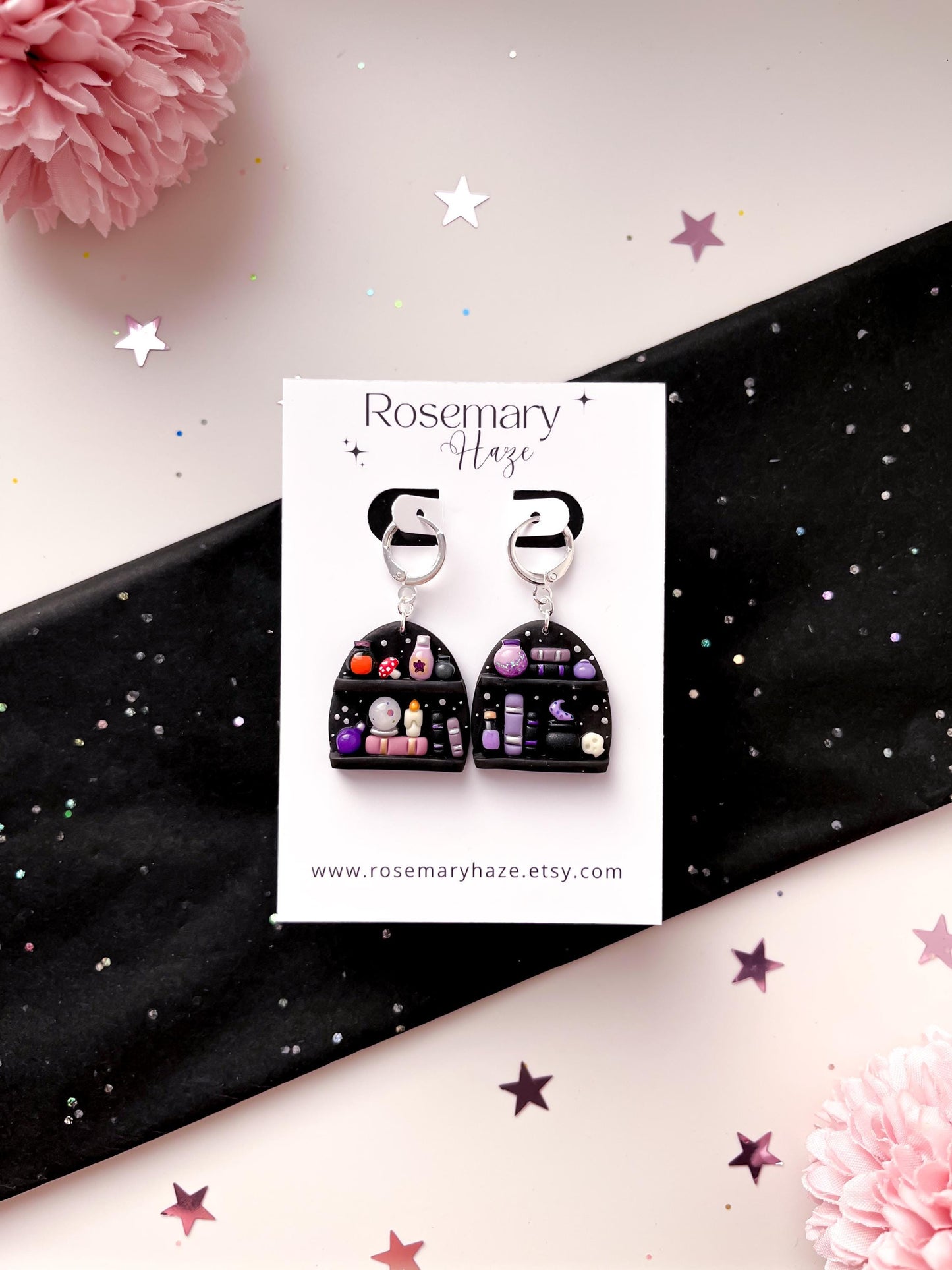 Bookish Halloween Mini Collection - potions bookshelf earrings, studs and hair clips