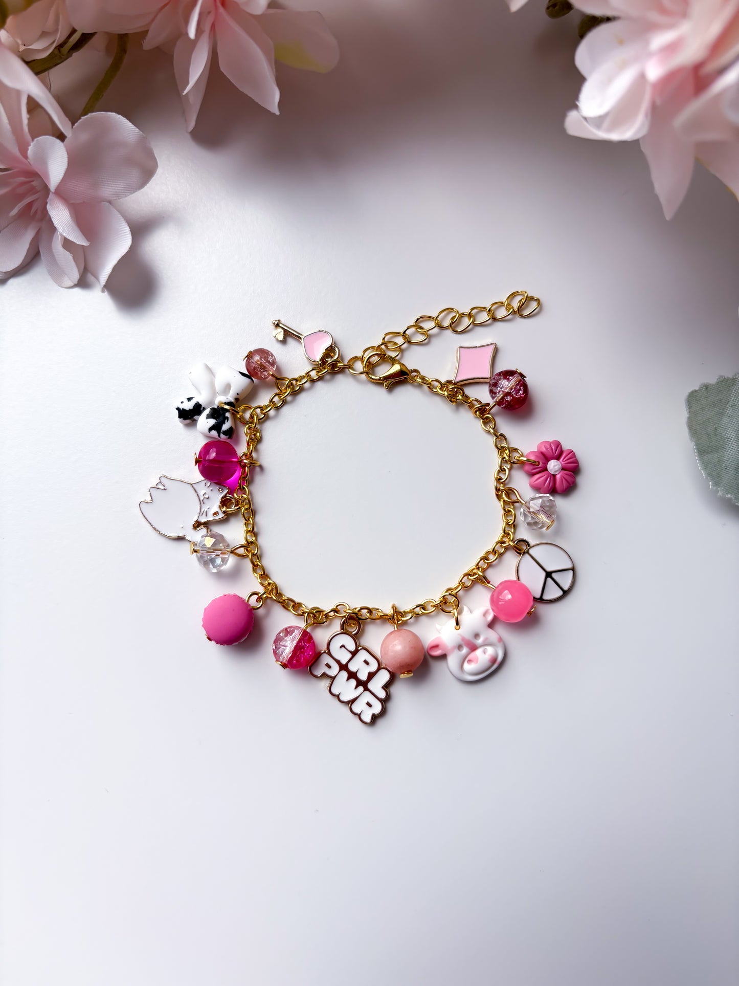 OOAK charm bracelet - pink 1