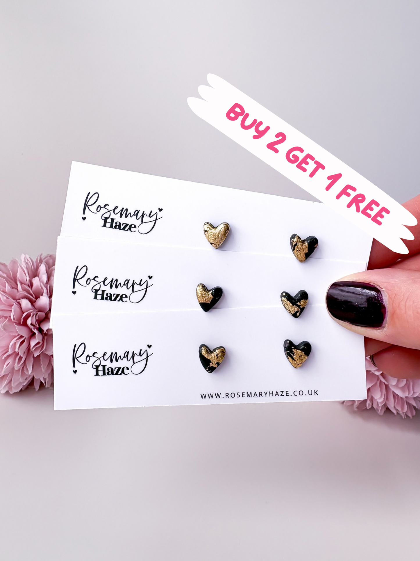 Black & Gold Mini Heart Studs