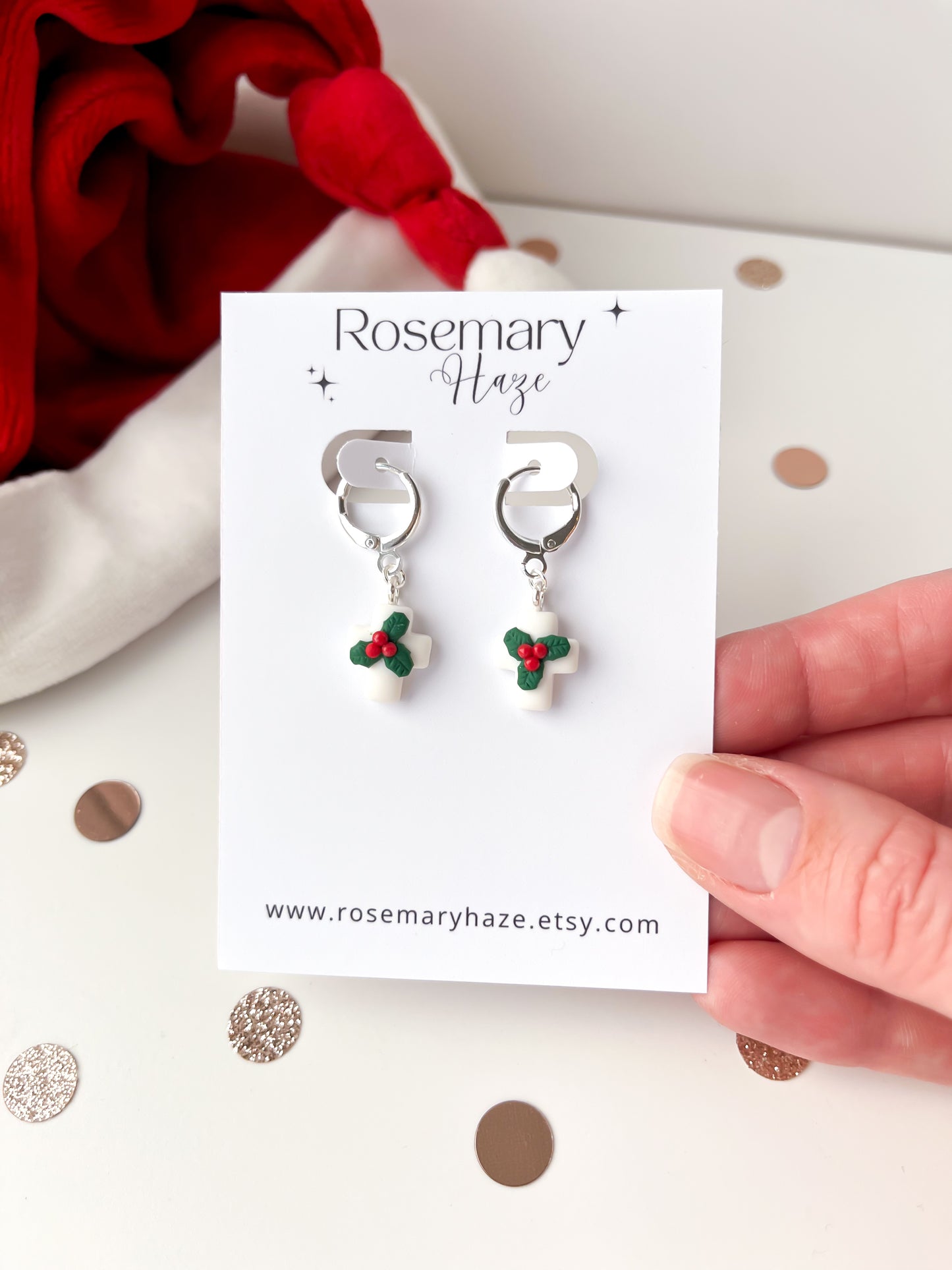 Holly Cross Huggie Hoop Earrings