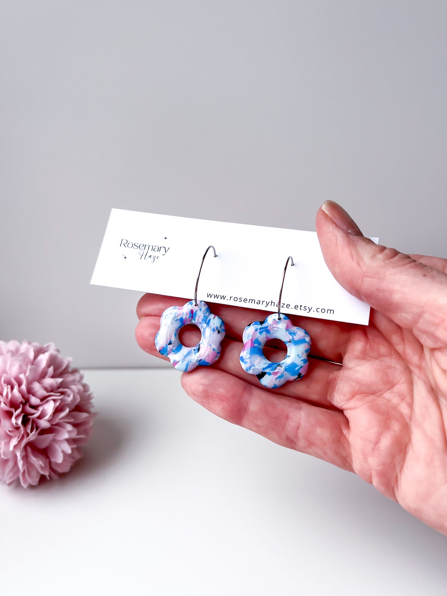 Blue & Pink Zero Waste Flower Hoops