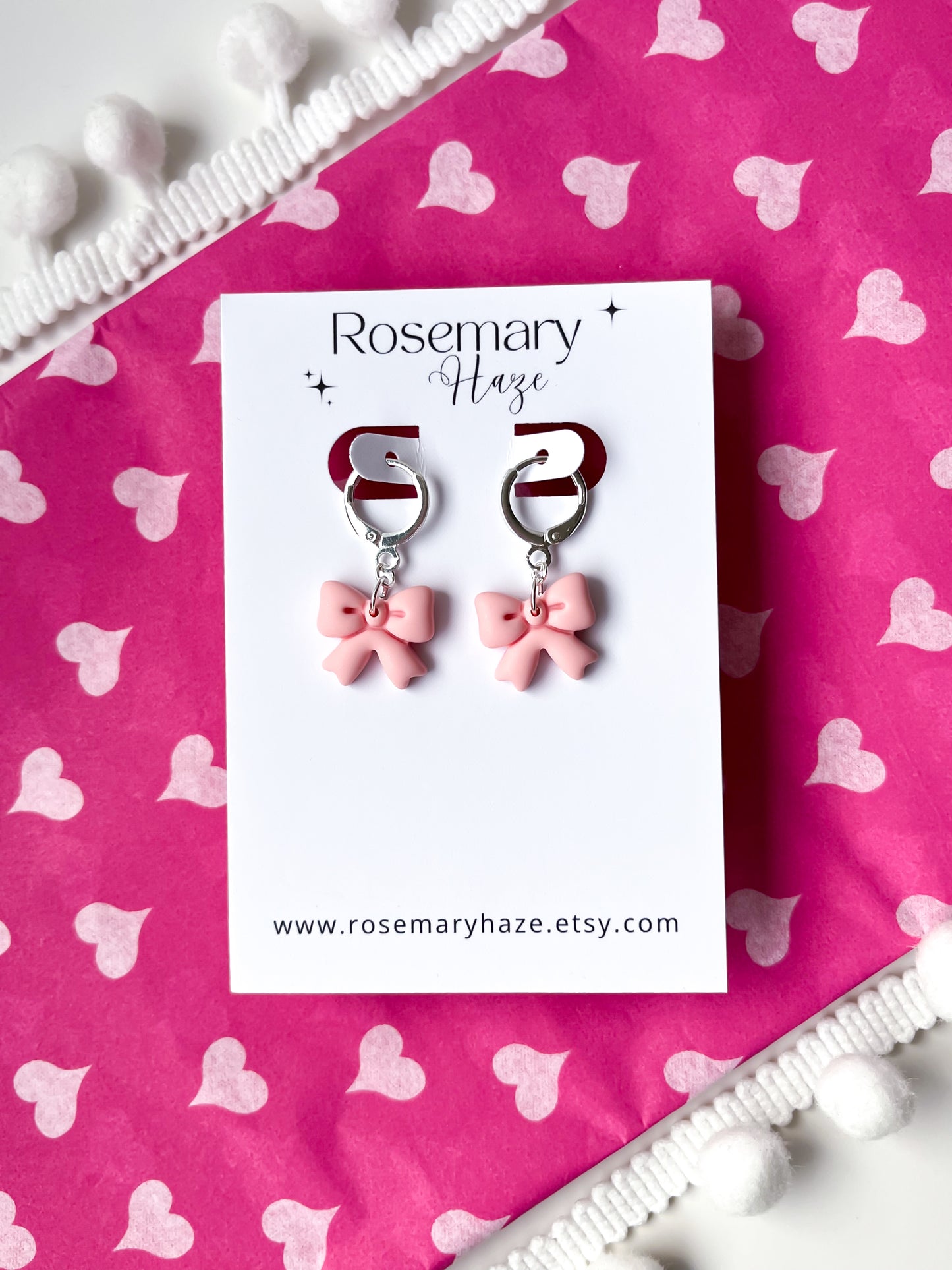 Bow Huggie Hoops - Baby Pink