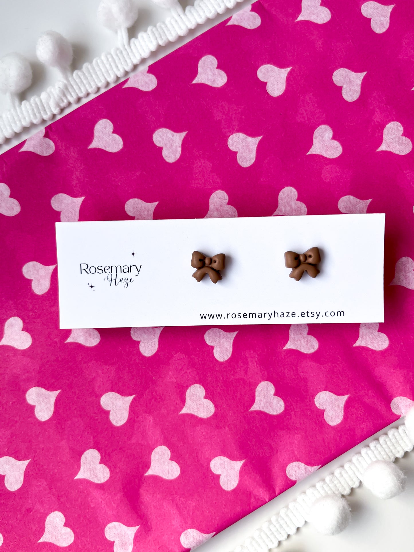 Mini Bow Stud Earrings - Mocha Latte Brown
