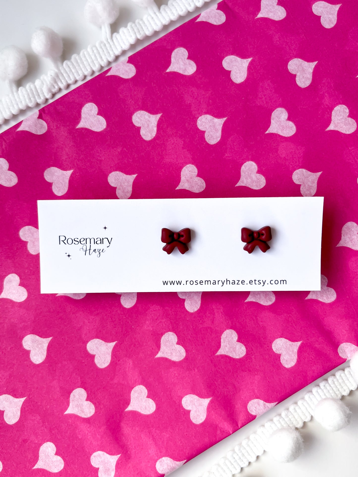 Mini Bow Stud Earrings - Wine Red