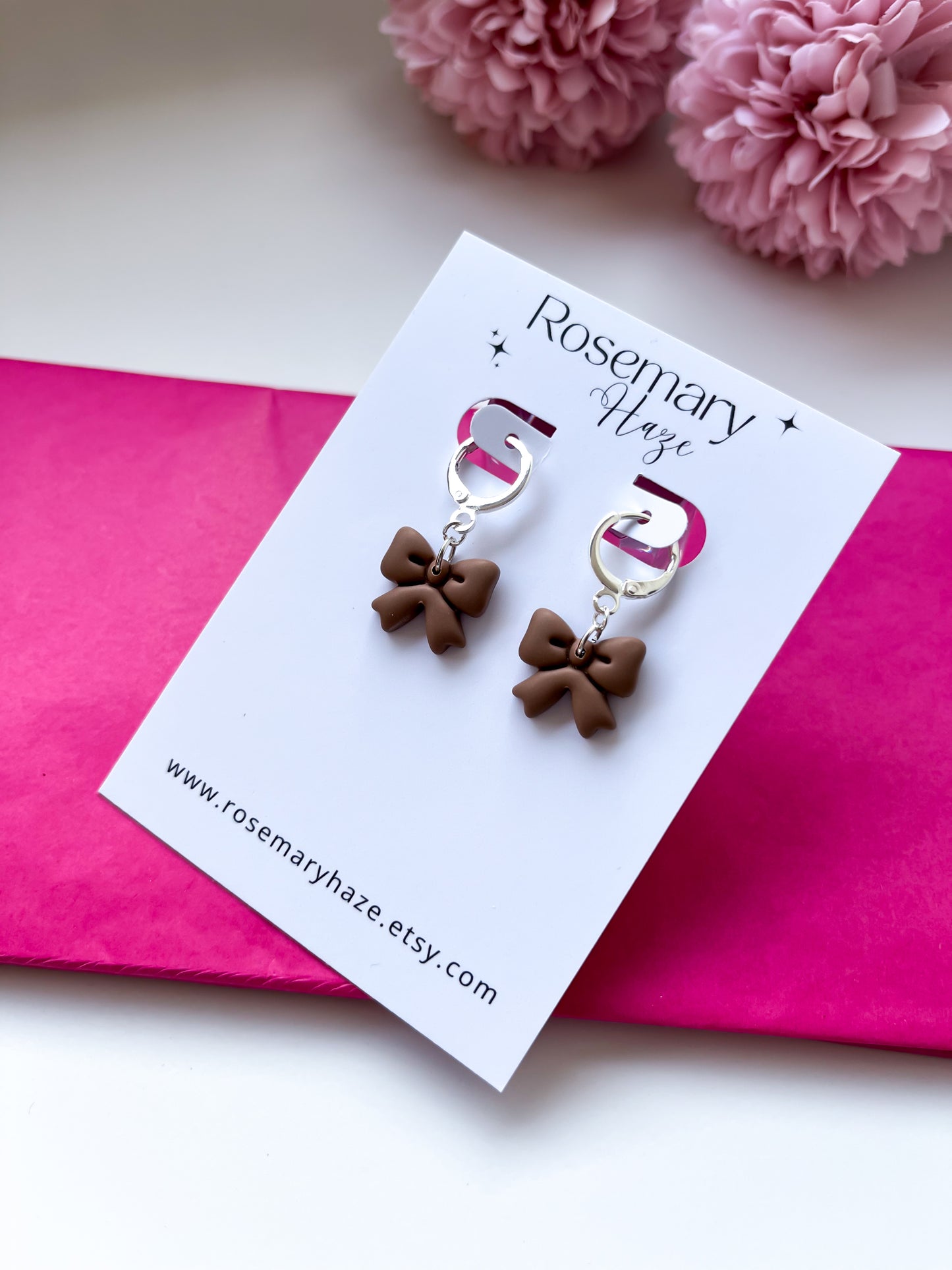 Bow Huggie Hoops - Mocha Latte