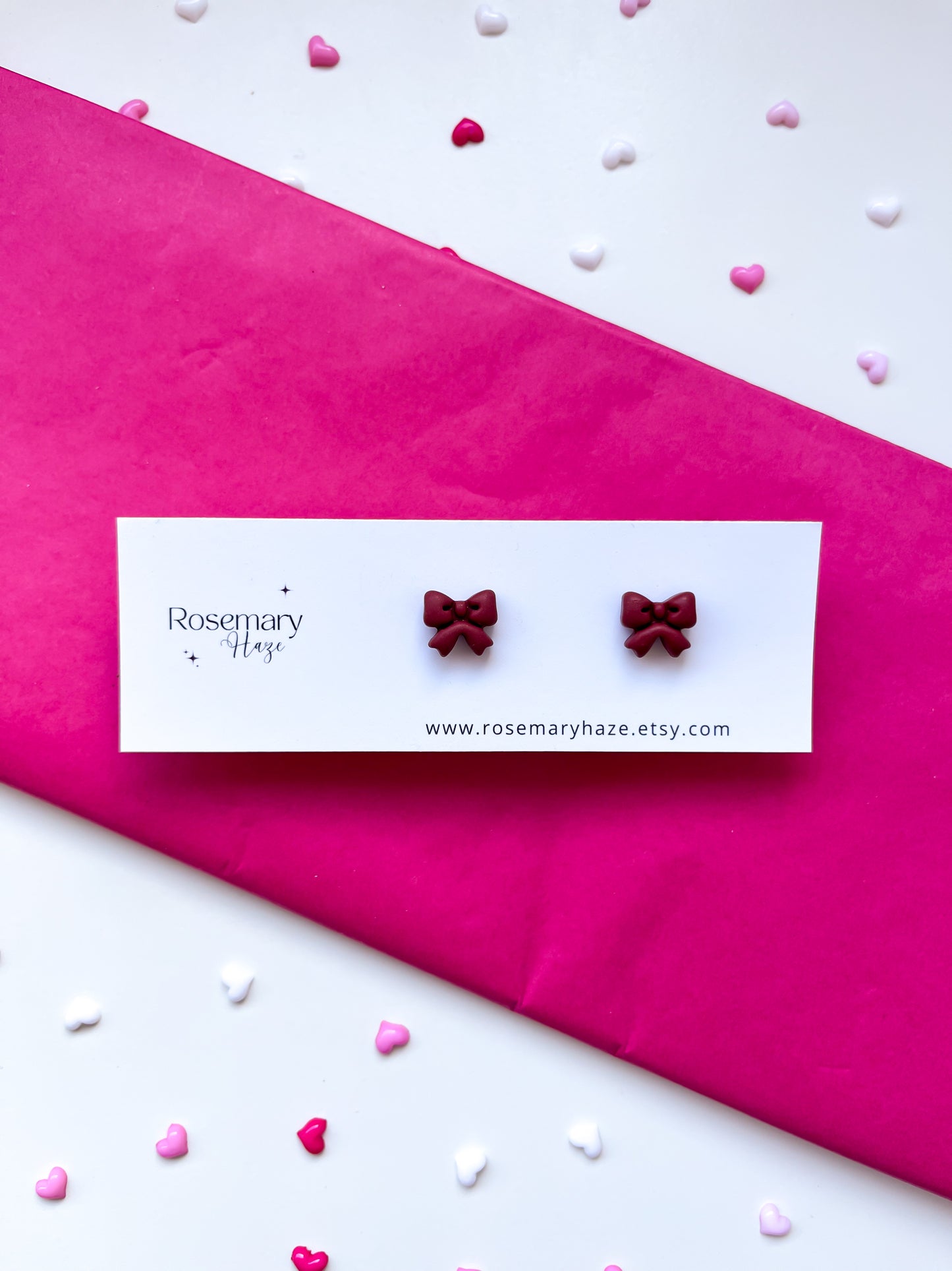 Mini Bow Stud Earrings - Wine Red