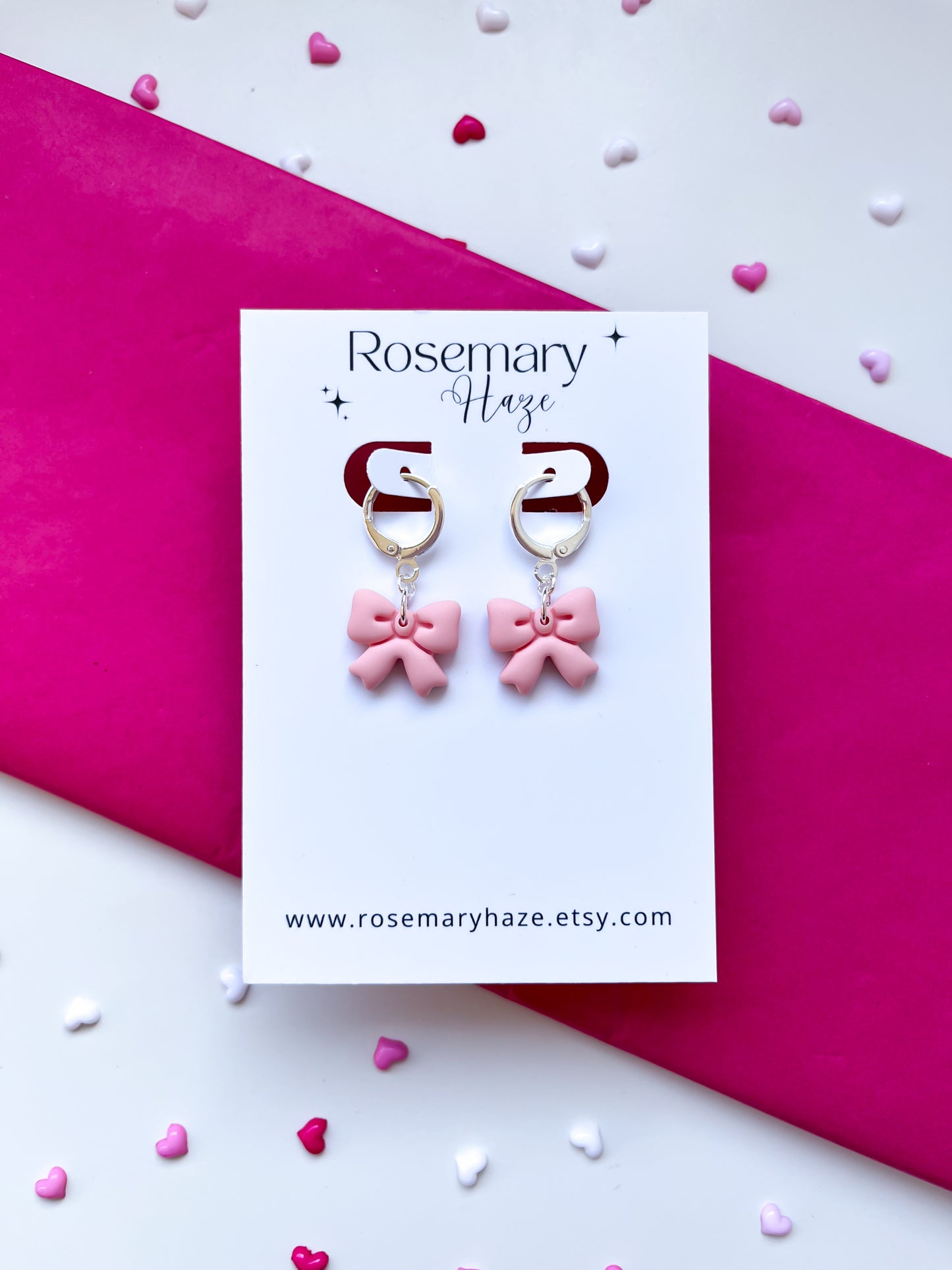 Bow Huggie Hoops - Baby Pink