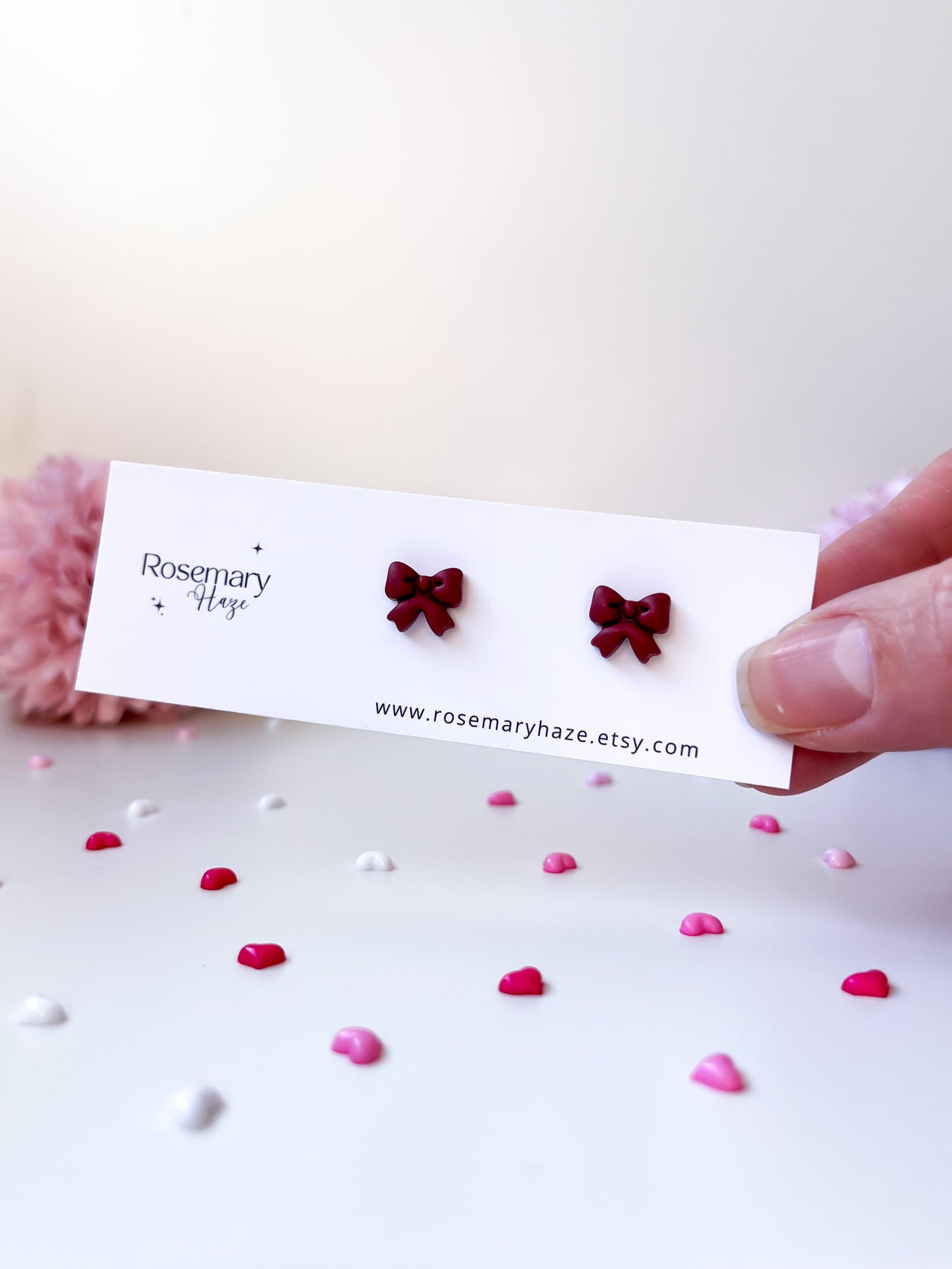 Mini Bow Stud Earrings - Wine Red