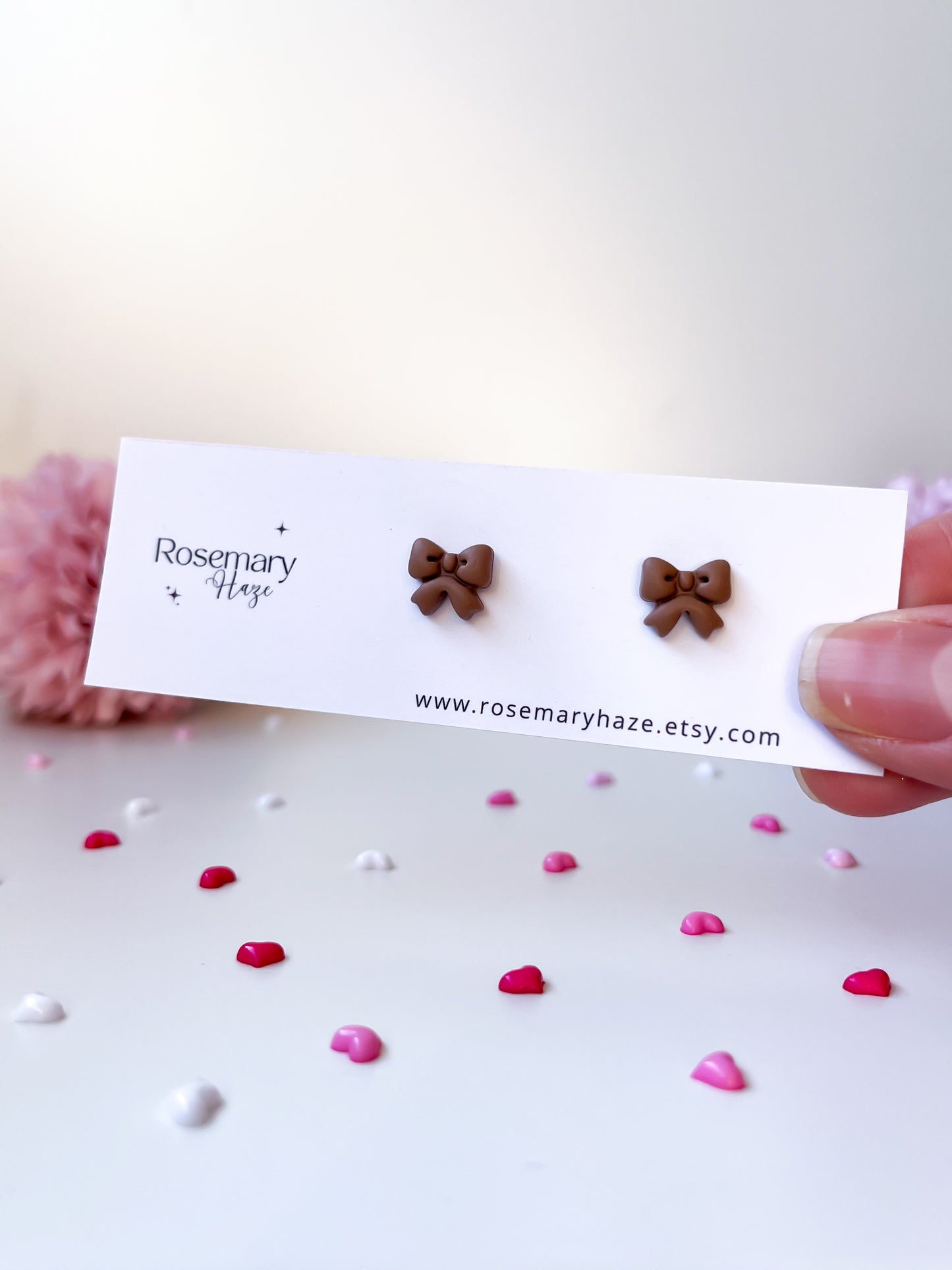 Mini Bow Stud Earrings - Mocha Latte Brown
