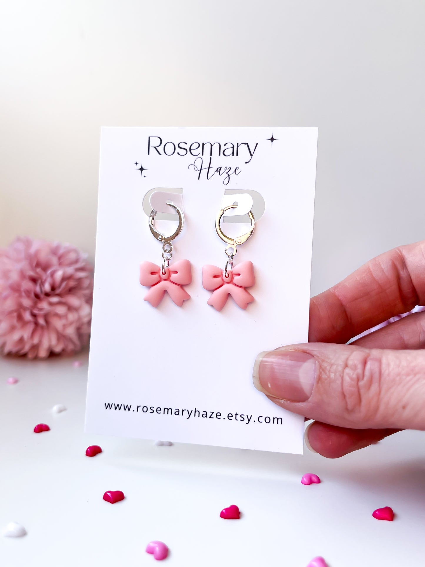Bow Huggie Hoops - Baby Pink