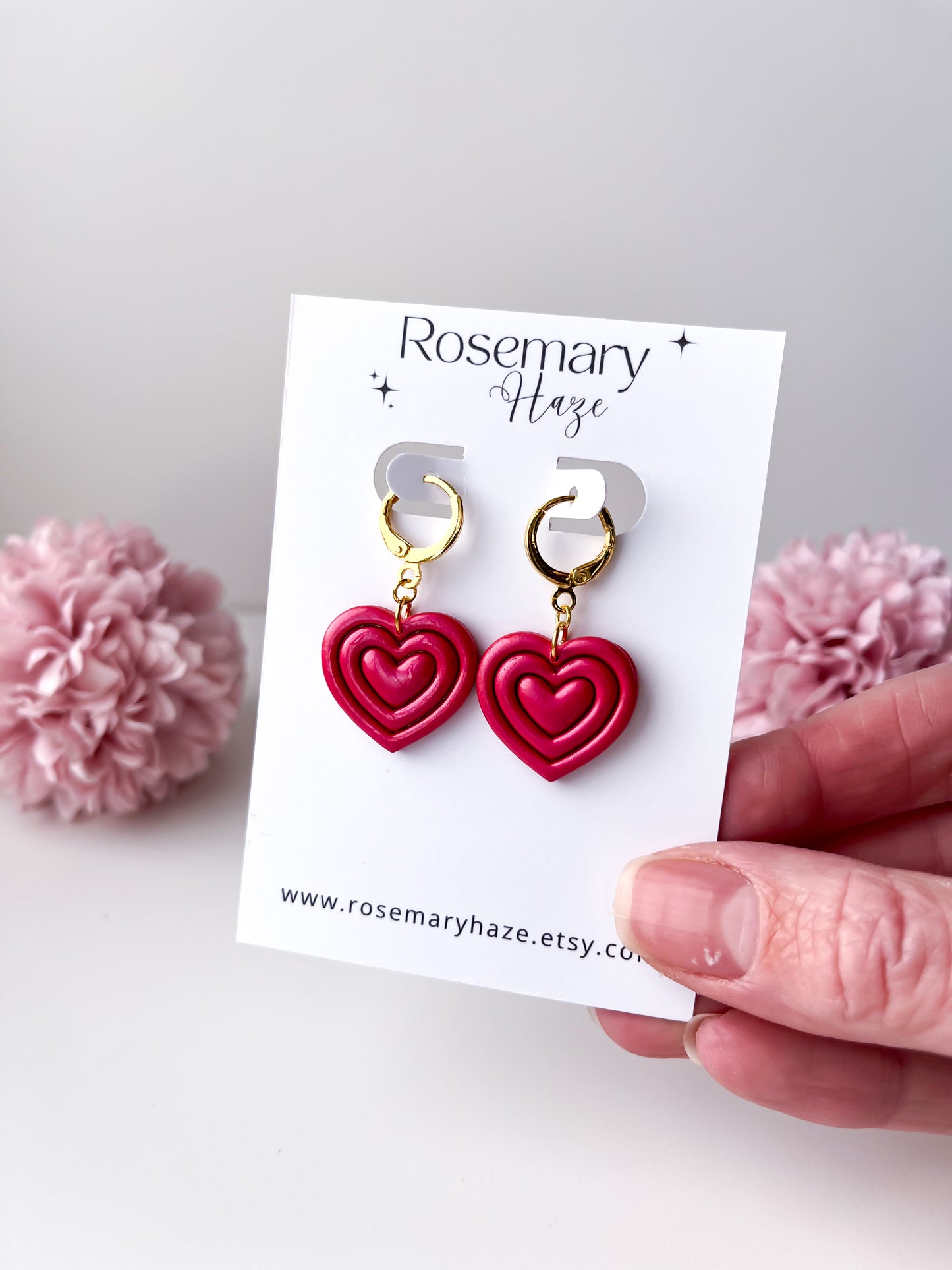 Rose Red Heart Earrings