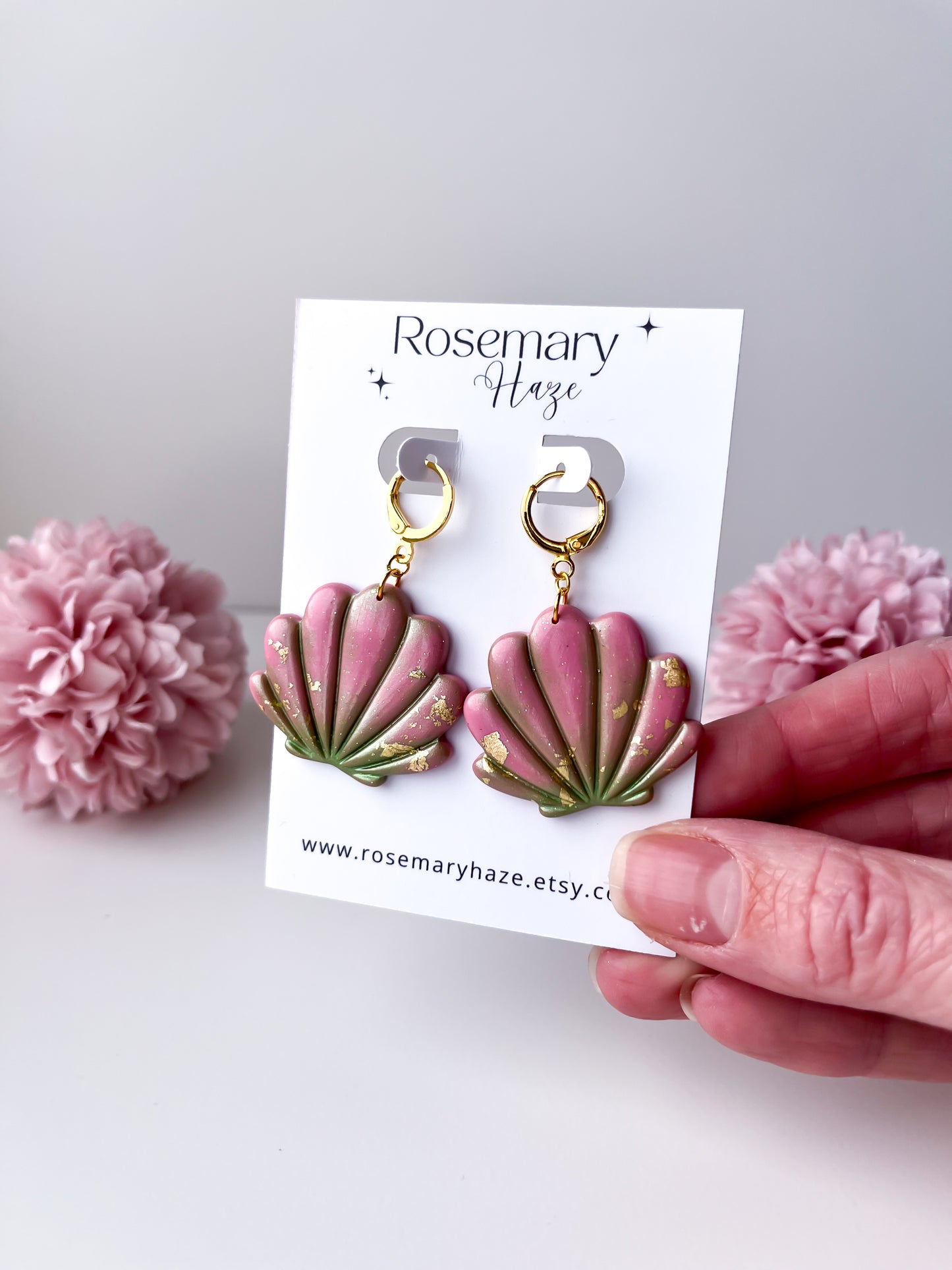 Pink & Green Shell Earrings
