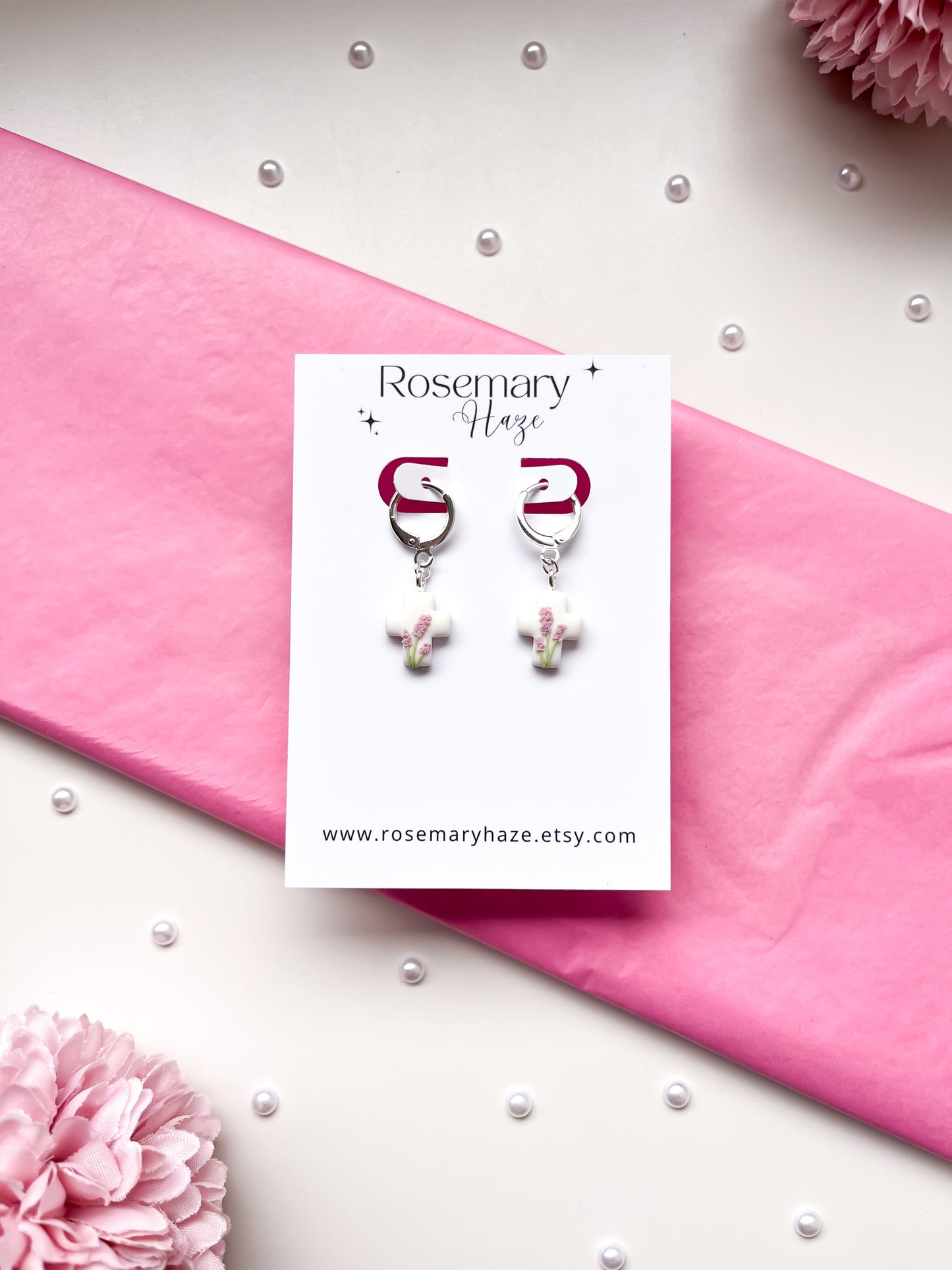 Lavender Cross Huggie Hoop Earrings