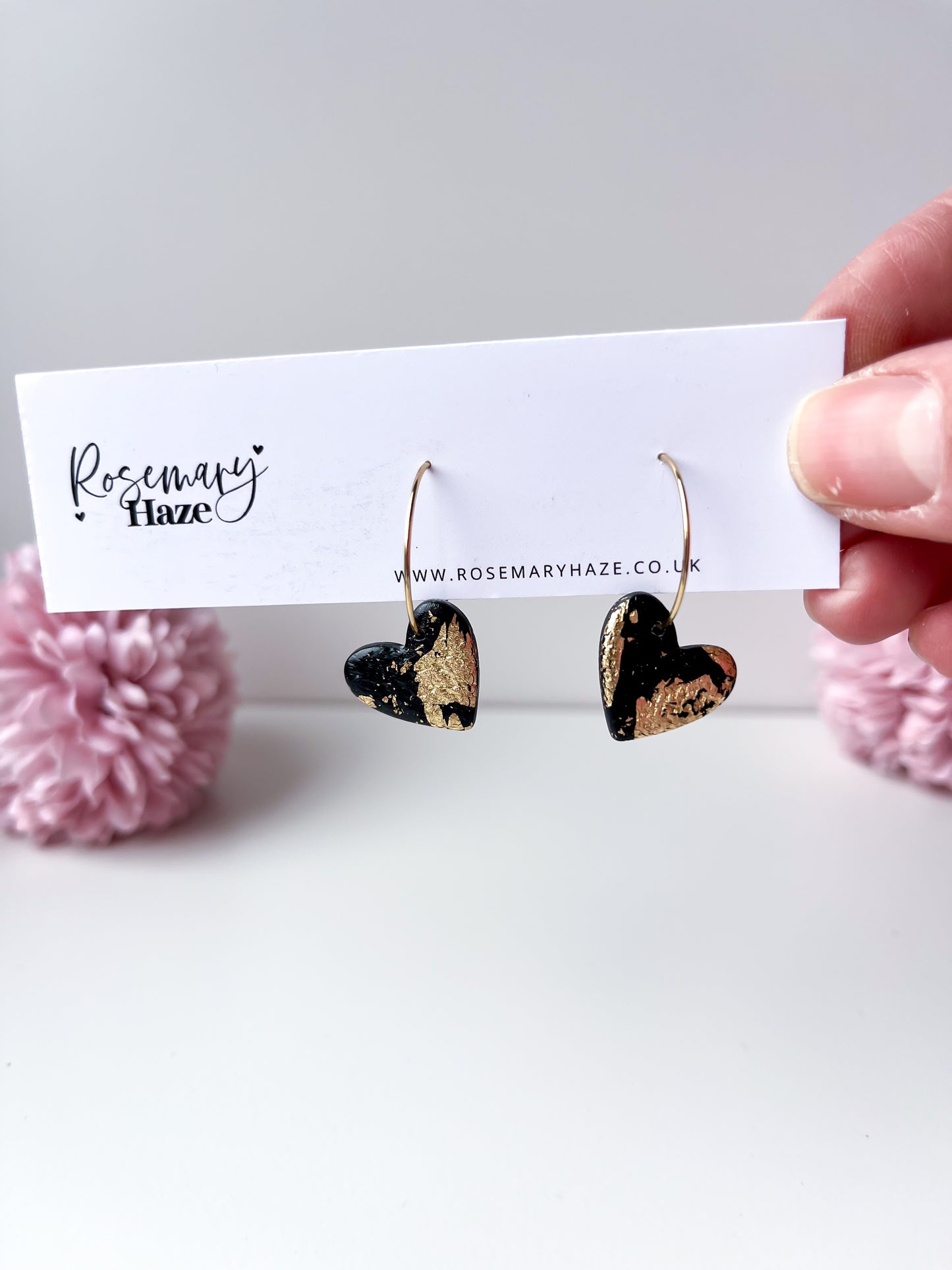Black & Gold Heart Hoops
