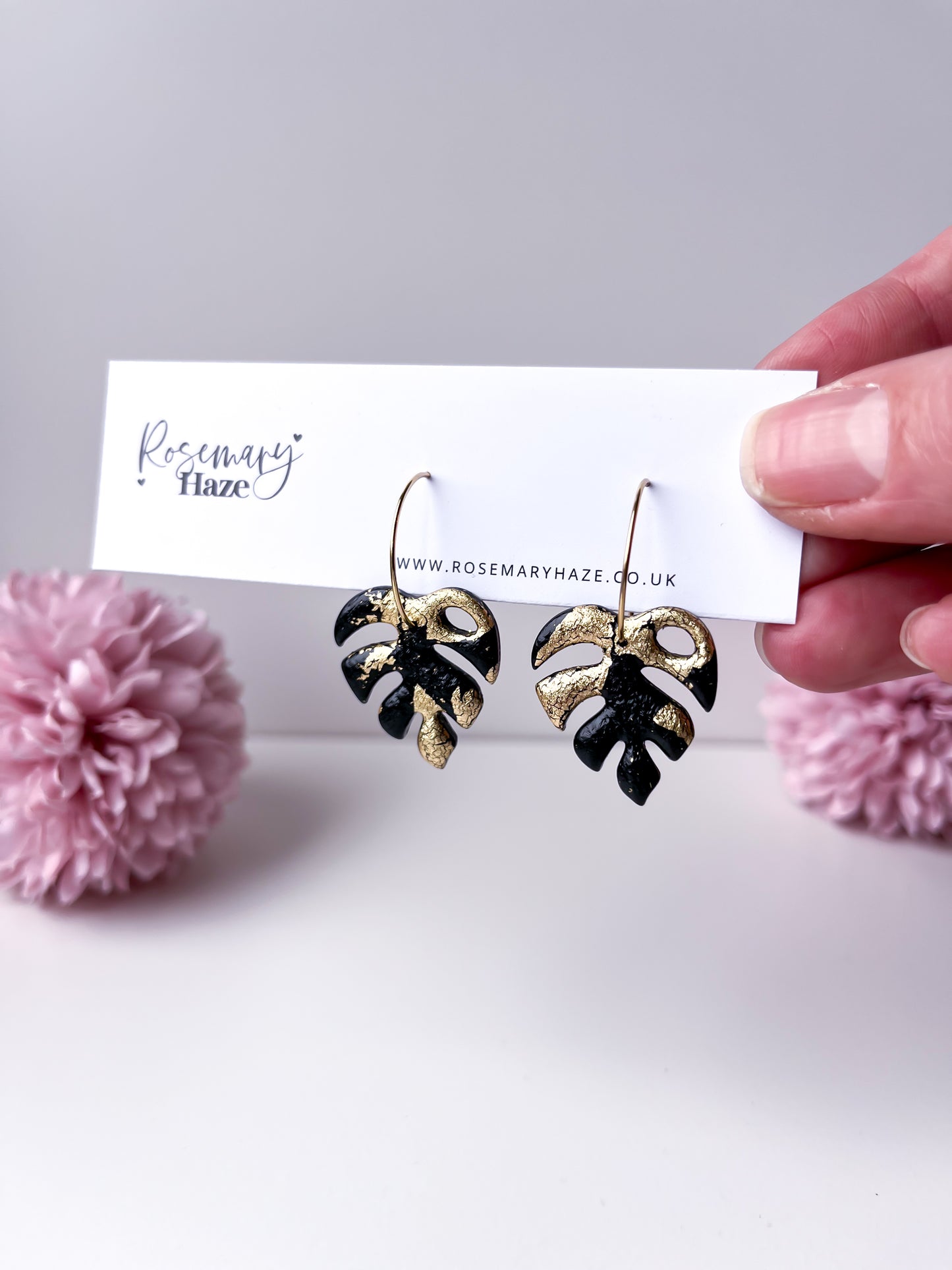 Black & Gold Monstera Hoops