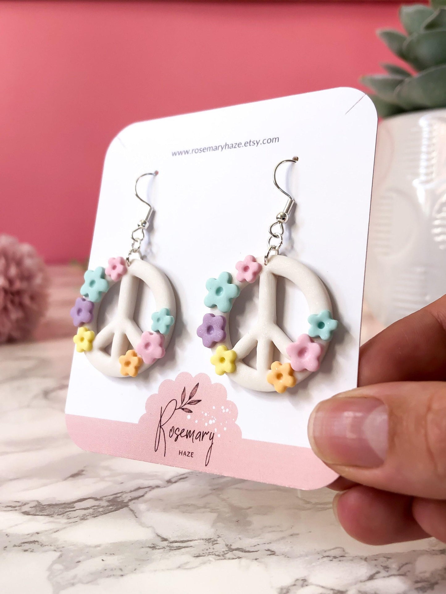 Peace Sign Flower Earrings