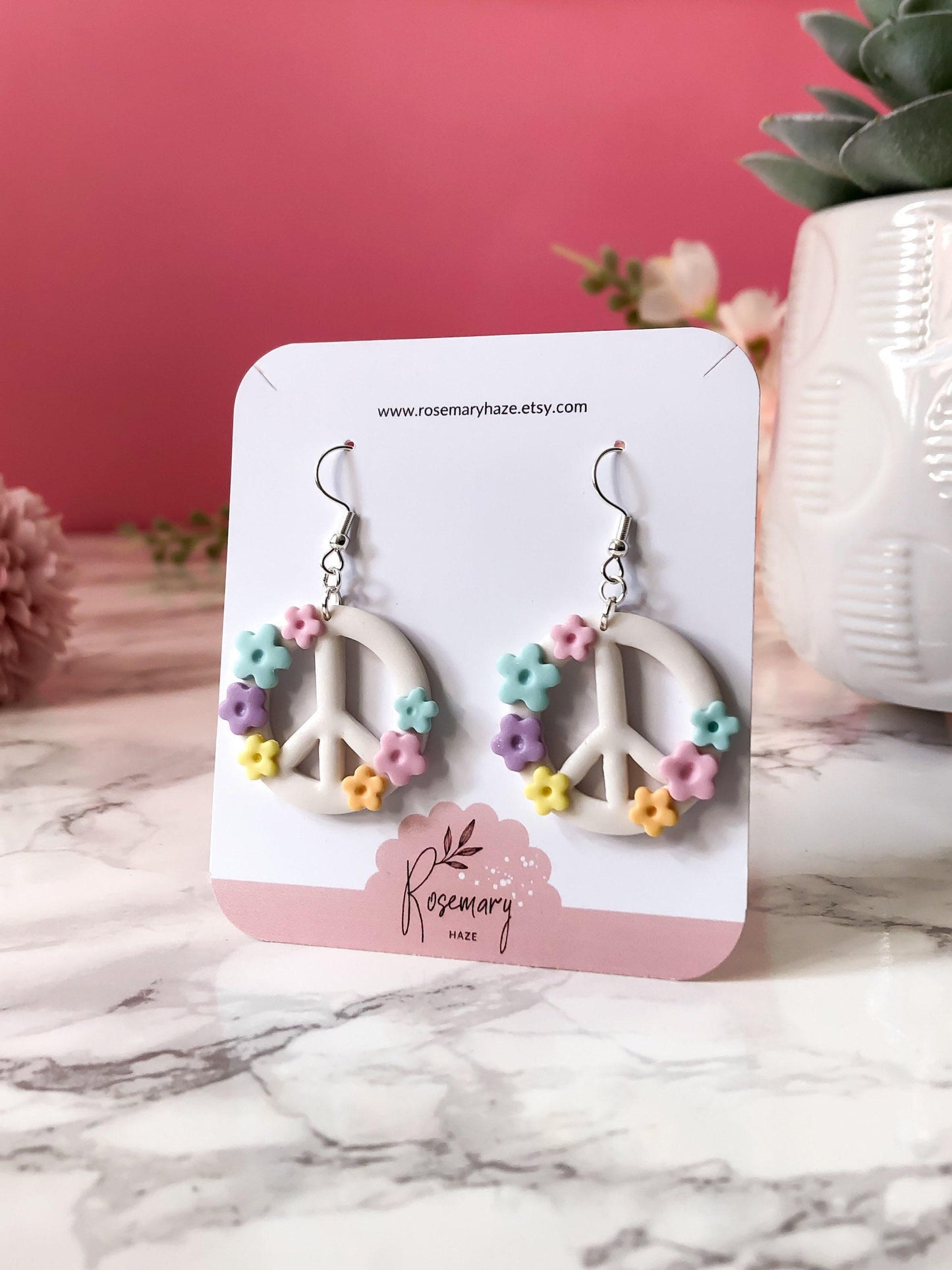 Peace Sign Flower Earrings
