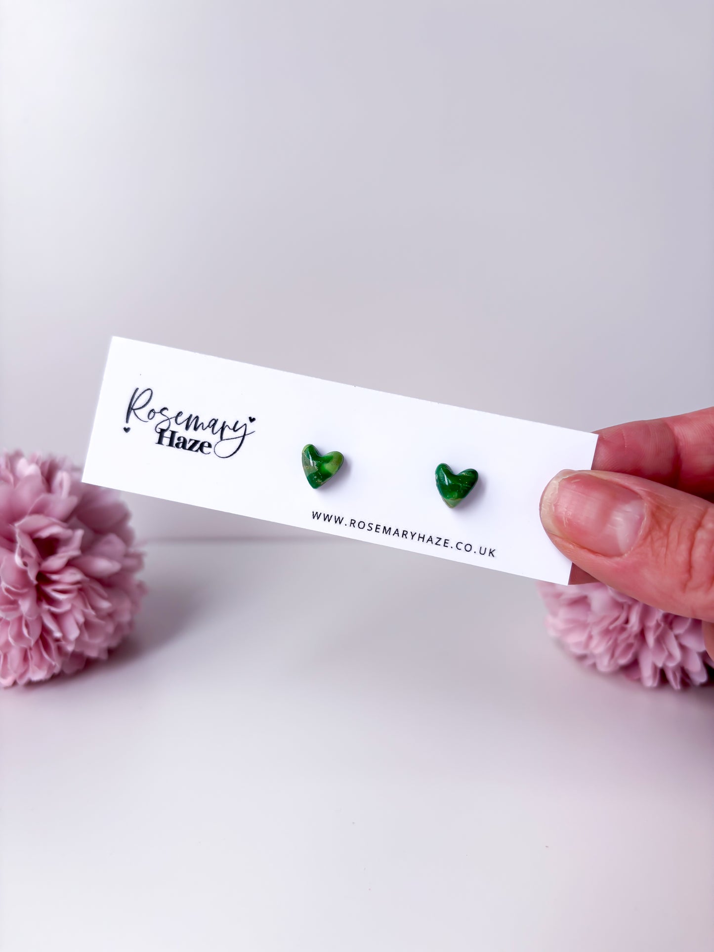 Green Mini Heart Studs