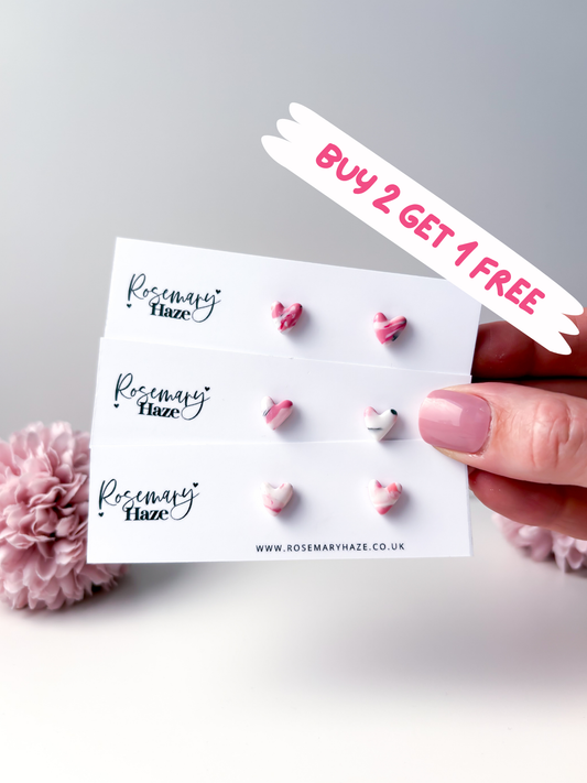 Abstract Pink Mini Heart Studs
