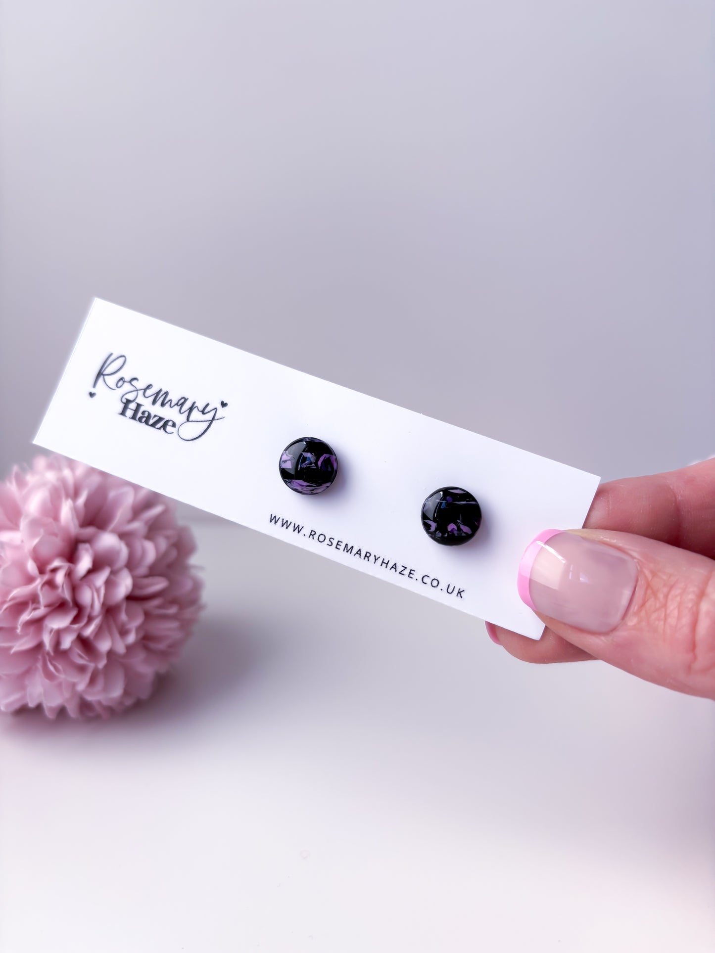 Black & Purple Striped Circle Studs
