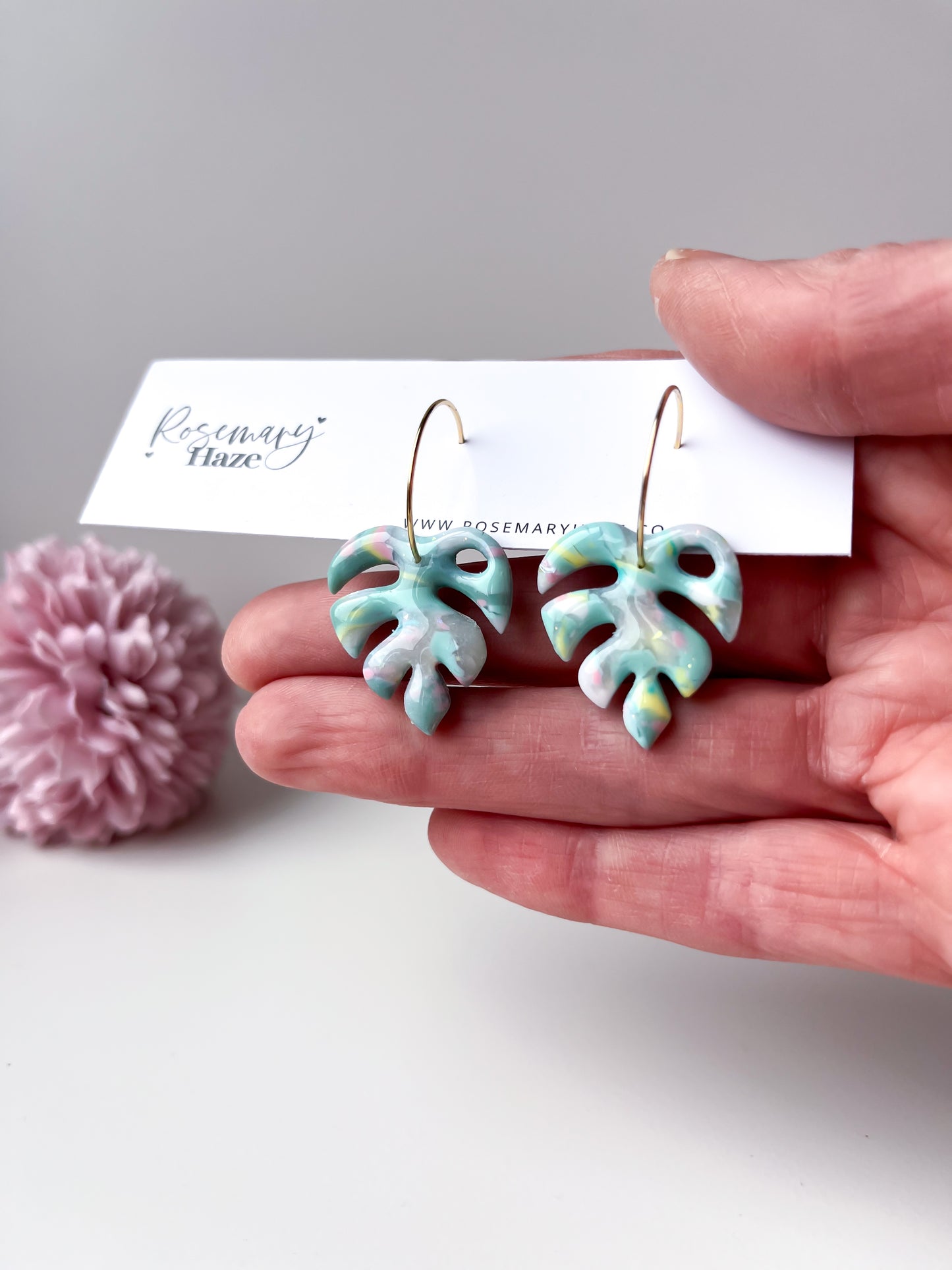 Aquamarine Monstera Hoops 🏡