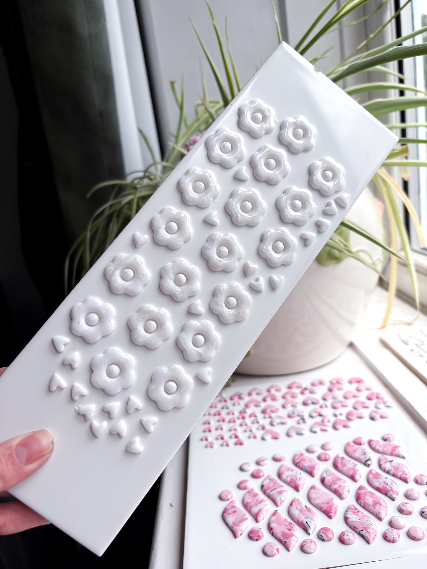 White Marble Flower Hoops