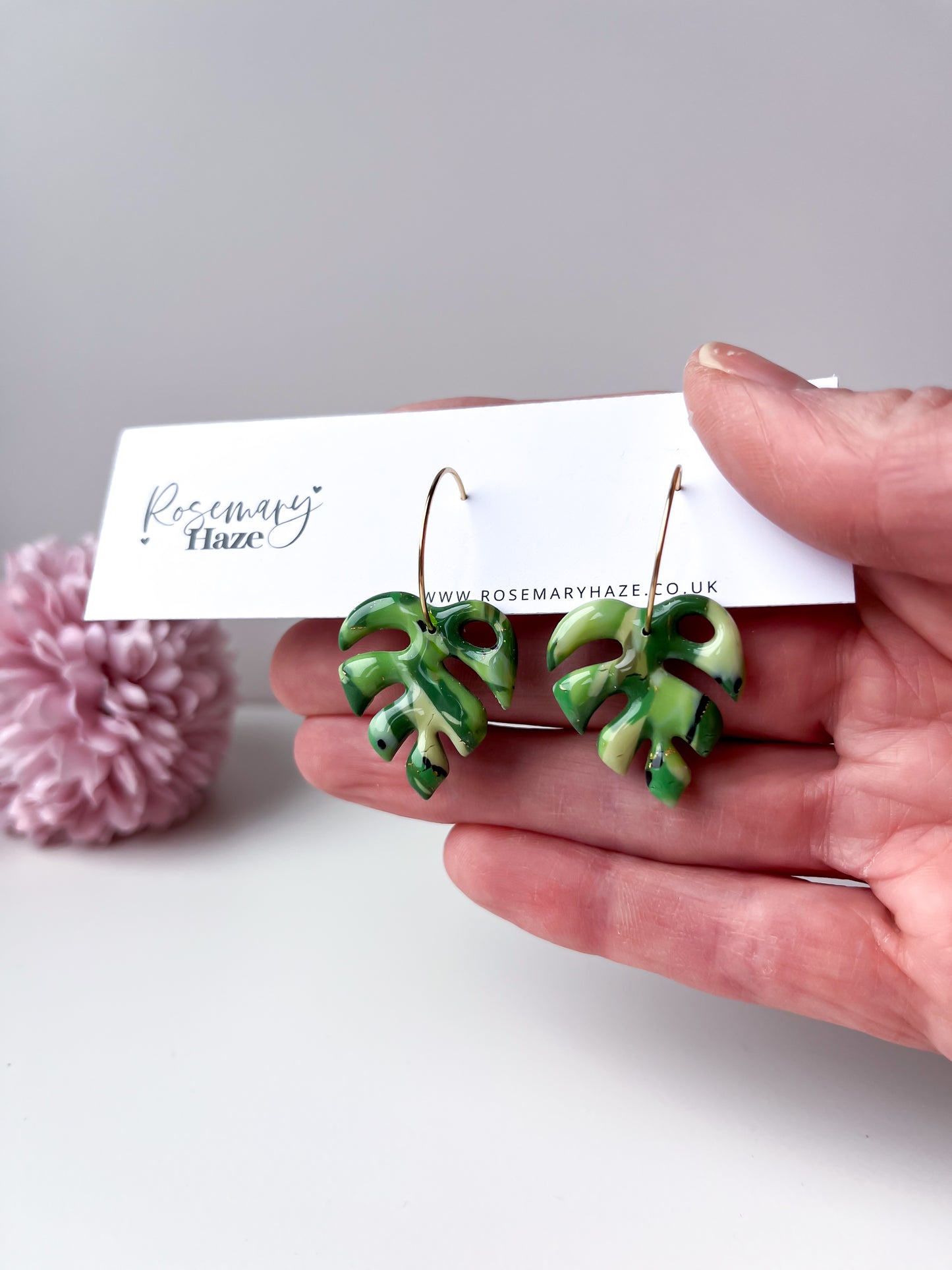 Green Monstera Hoops 🏡