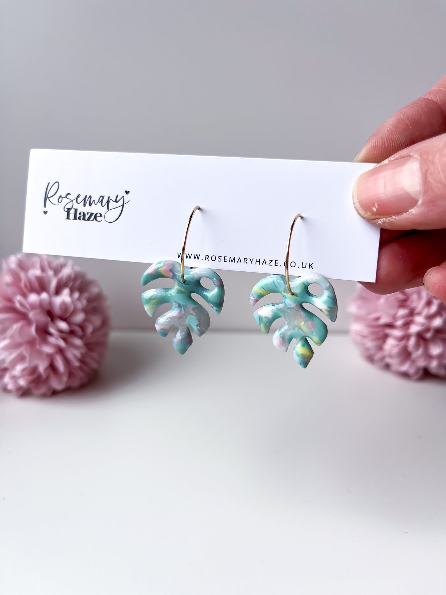 Aquamarine Monstera Hoops 🏡