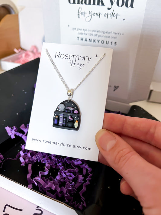 Witchy Bookshelf Pendant Necklace