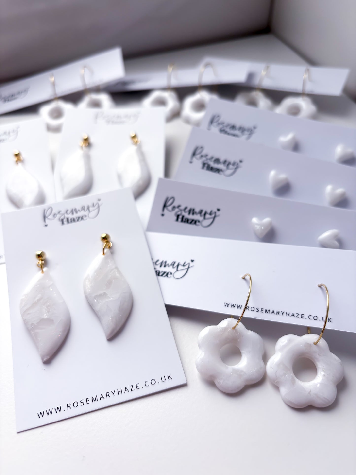 White Marble Flower Hoops