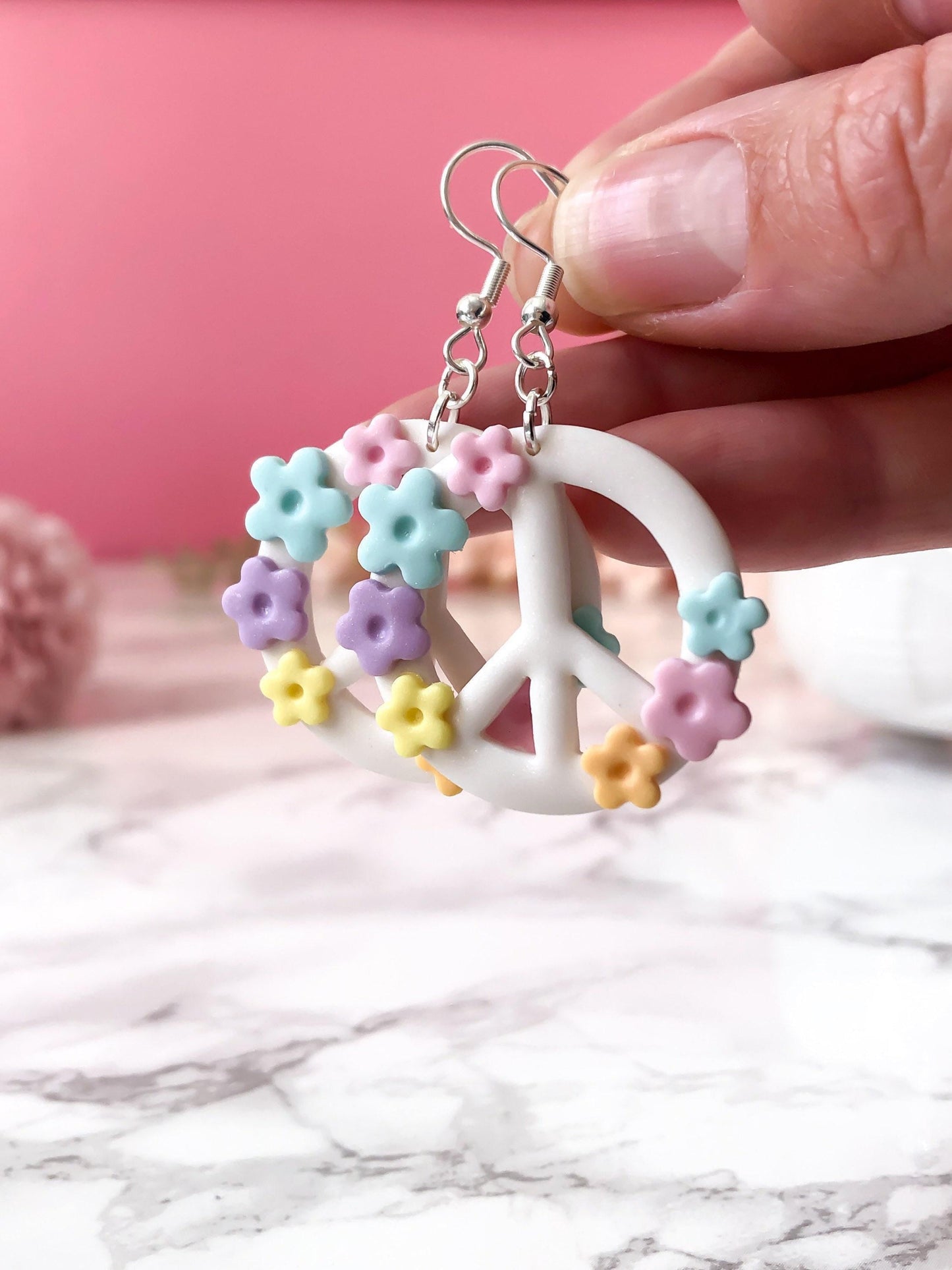 Peace Sign Flower Earrings