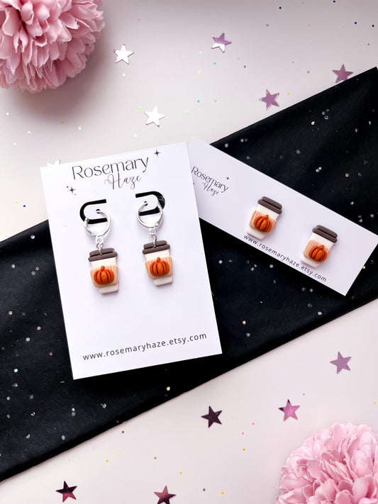 Pumpkin Spice Latte Earrings - studs & huggie hoops