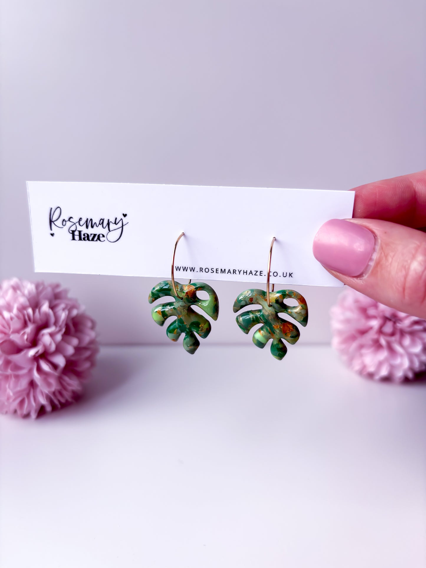 Green Monstera Earrings