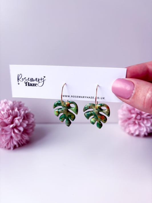Green Monstera Earrings