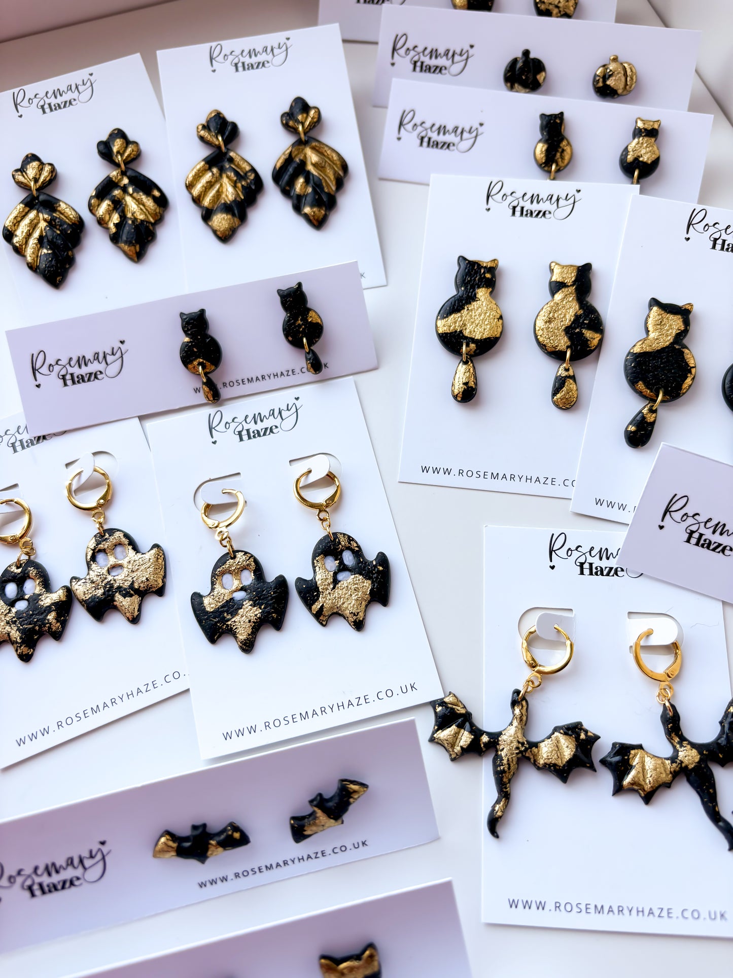 Black & Gold Elegant Leaf Dangles