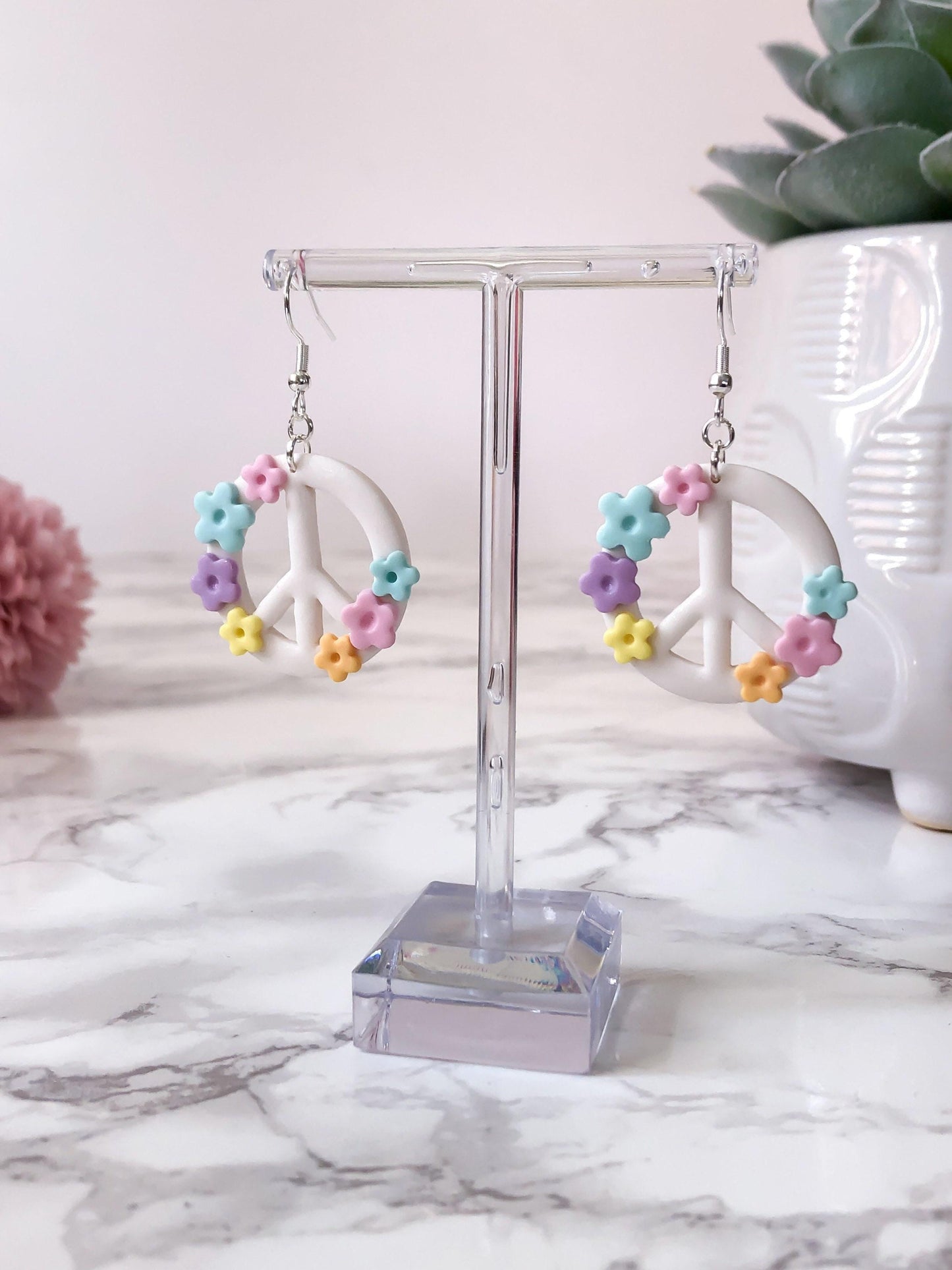 Peace Sign Flower Earrings
