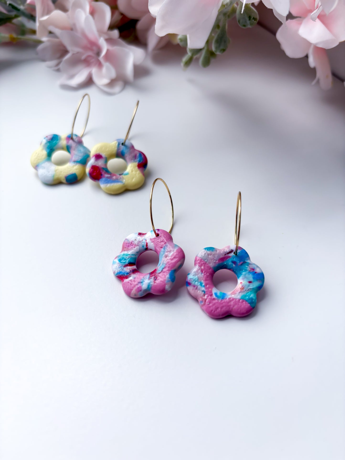 Pink/Yellow & Blue Flower Hoops