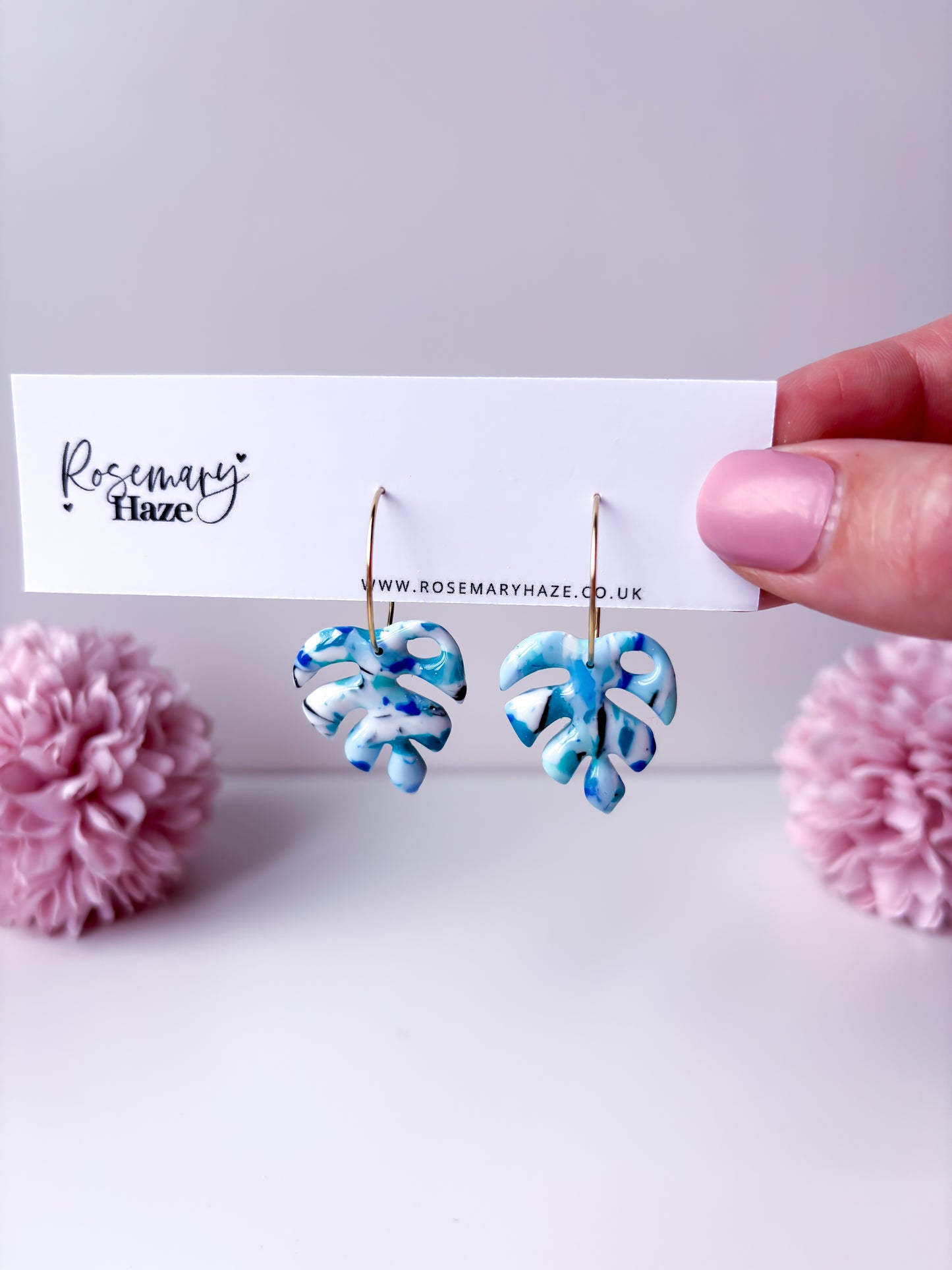 Ocean Blue Monstera Earrings