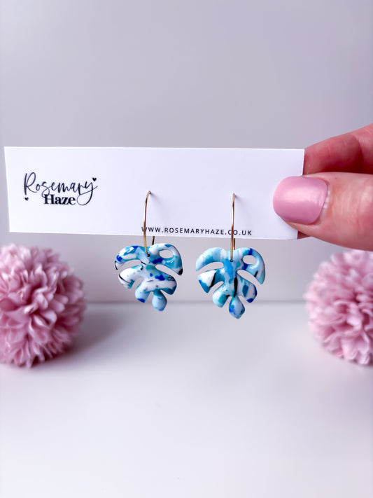 Ocean Blue Monstera Earrings